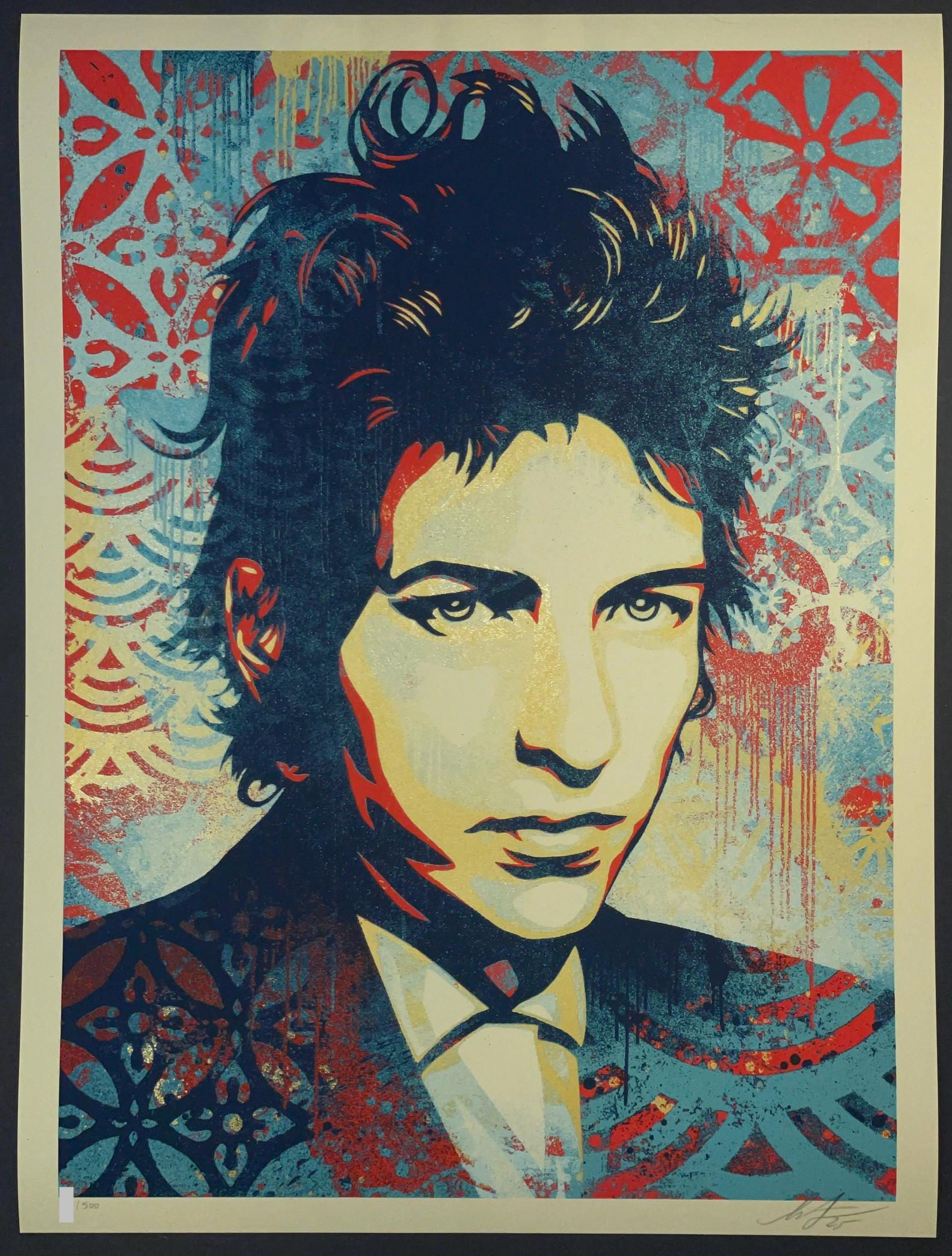 Bob Dylan A Hard Rain’s A-Gonna Fall Shepard Fairey Screenprint Gold Metal Inks For Sale 1