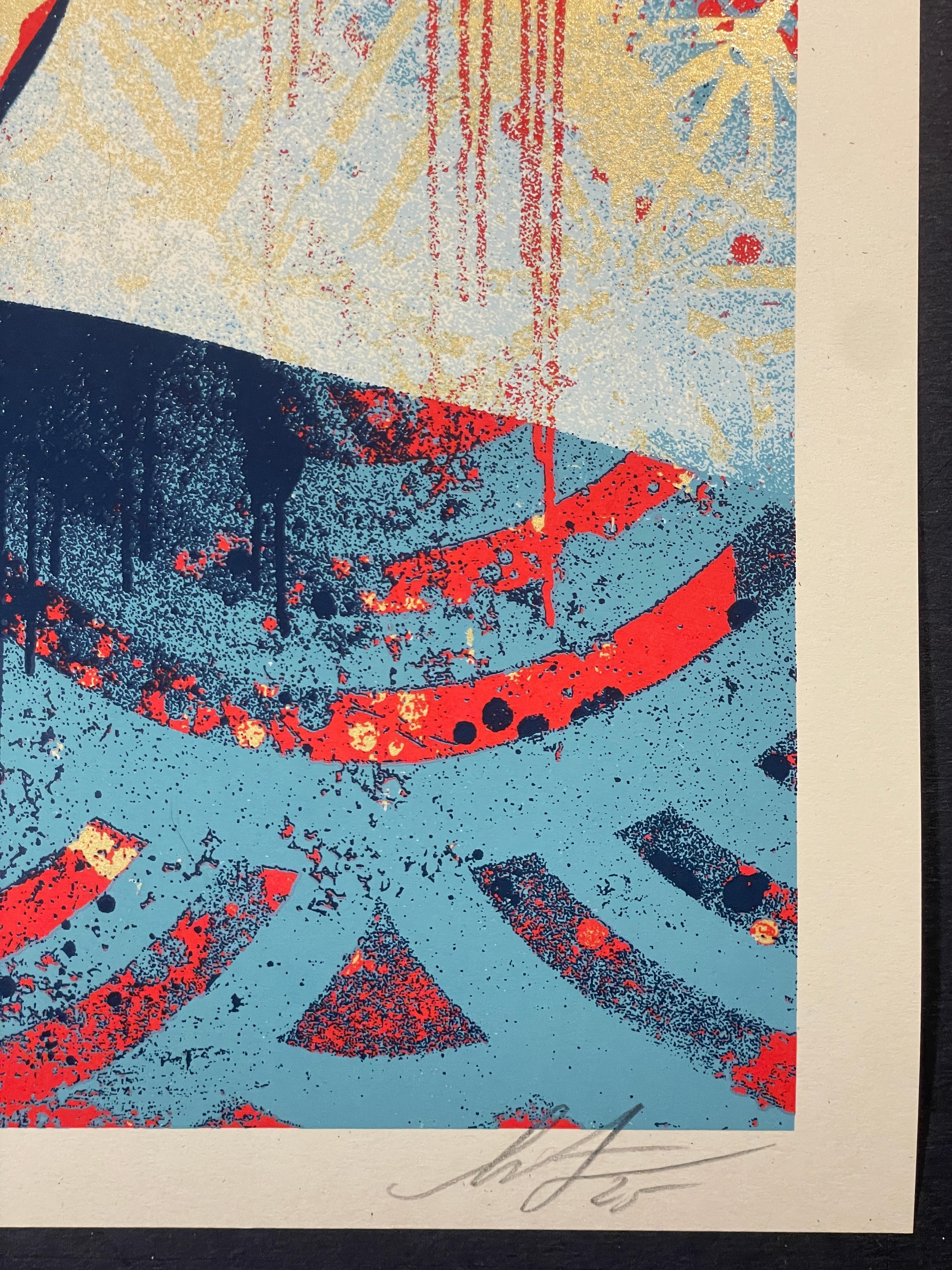 Bob Dylan A Hard Rain’s A-Gonna Fall Shepard Fairey Screenprint Gold Metal Inks For Sale 3