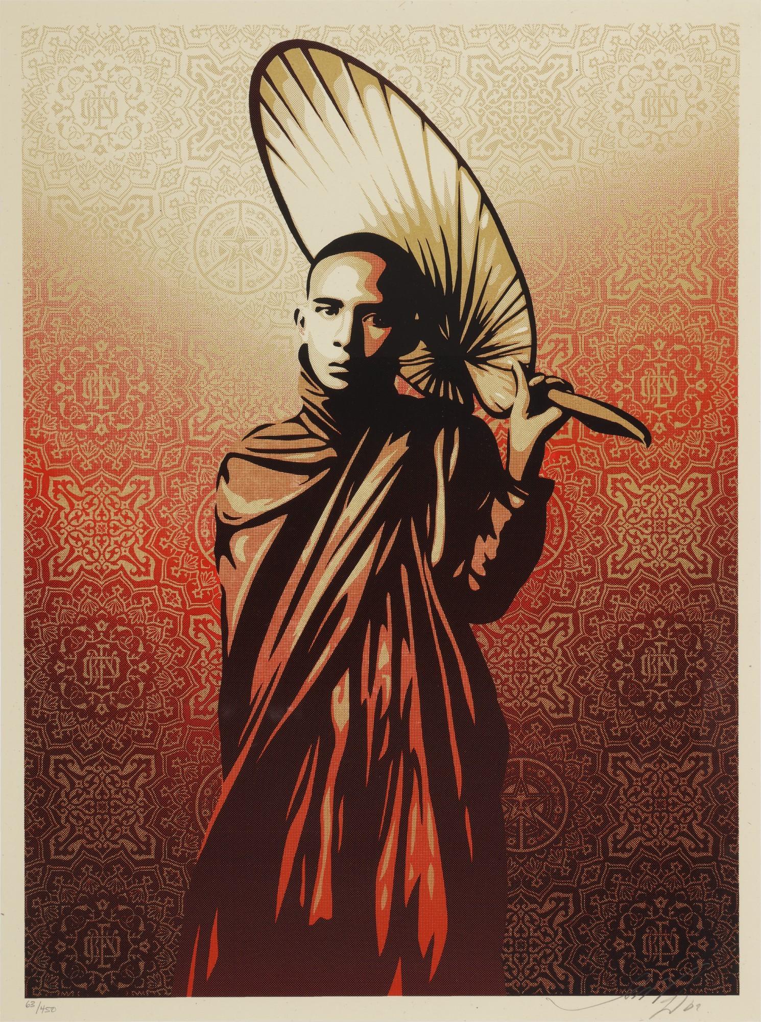 Shepard Fairey Portrait Print – Birmanischer Mönch