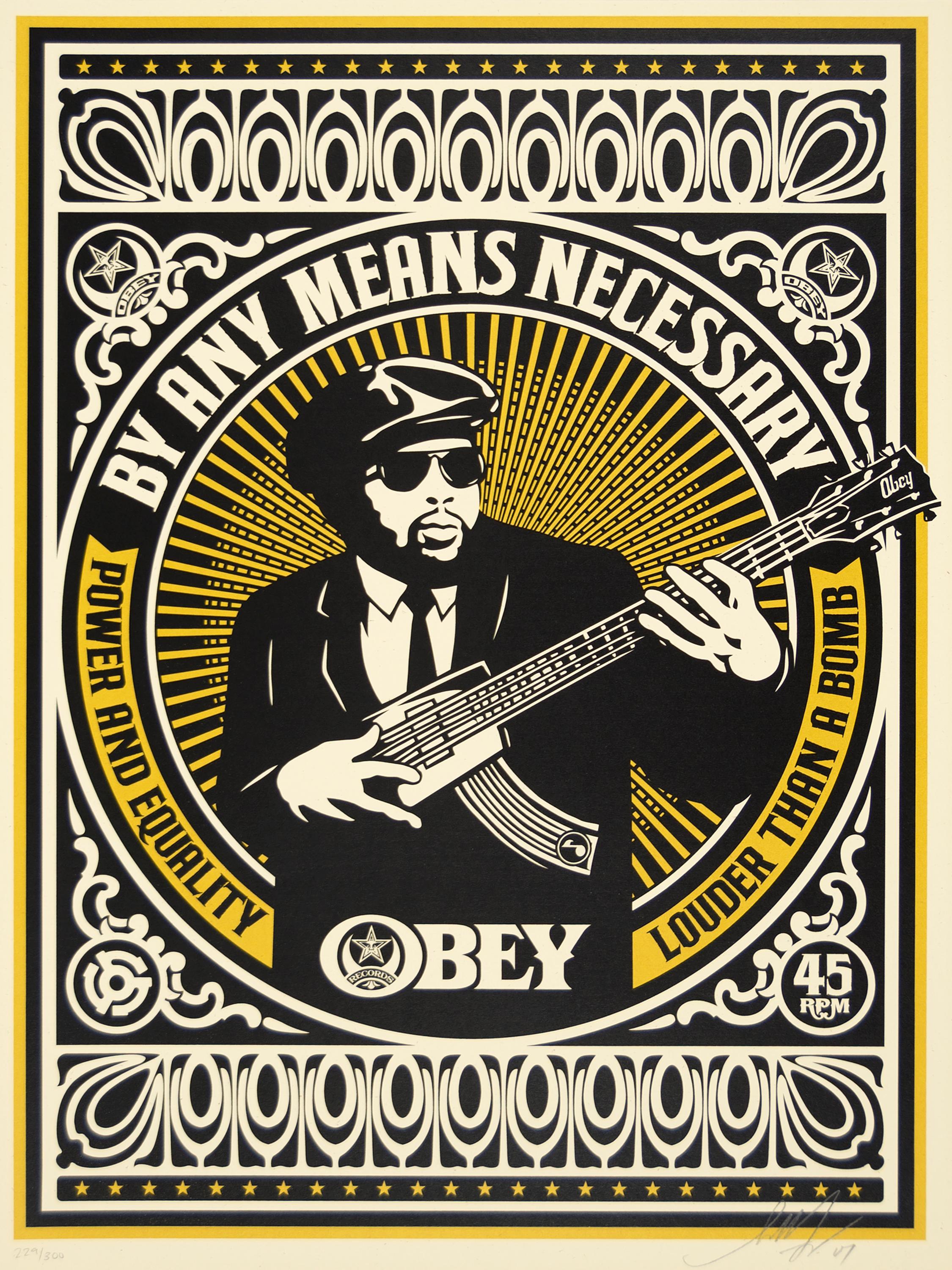 Figurative Print de Shepard Fairey - Por cualquier medio necesario (Amarillo)