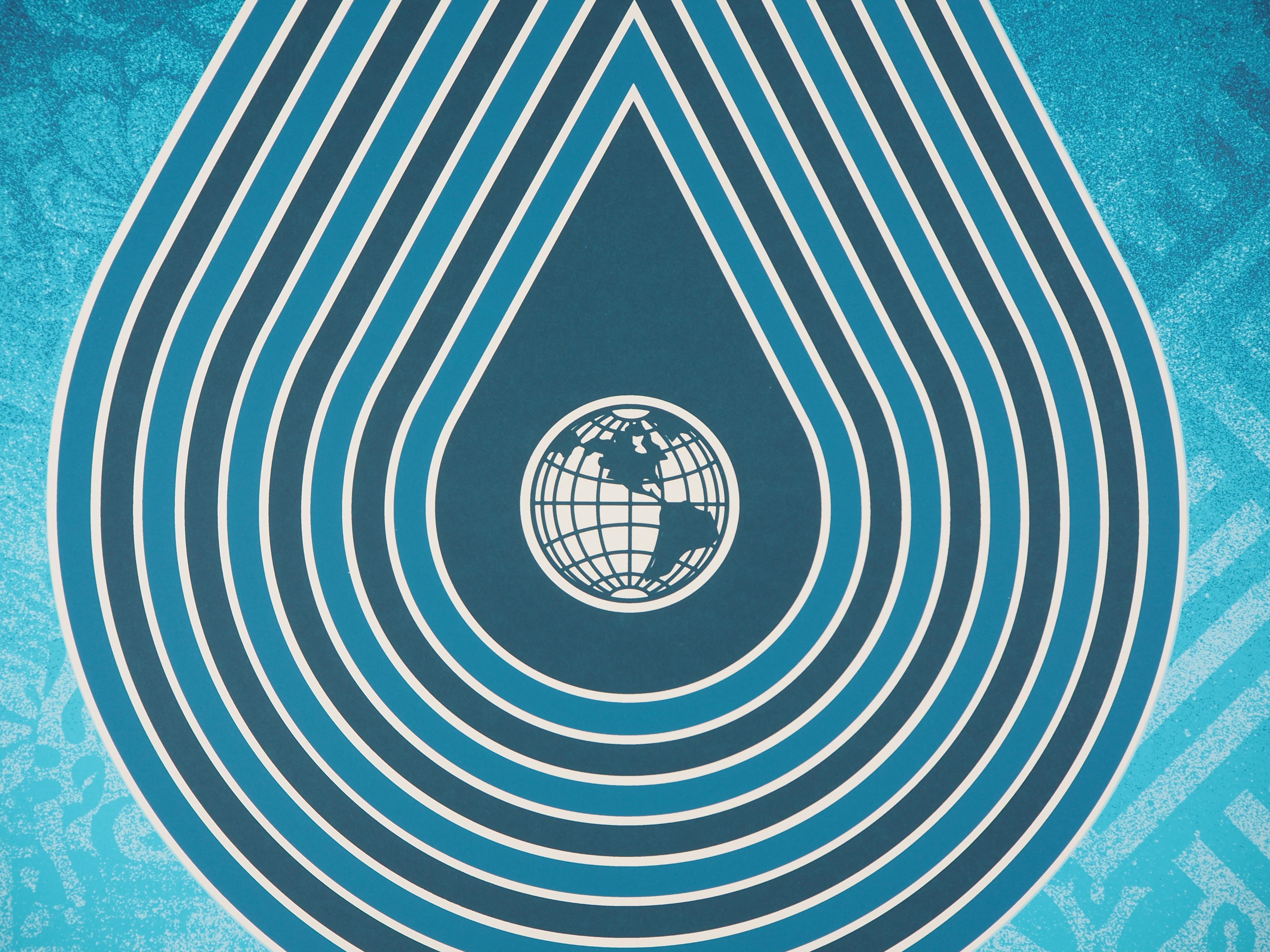Ecology : Protect the Planet (Earth Crisis) - Tall screenprint signed & numbered - Blue Figurative Print by Shepard Fairey