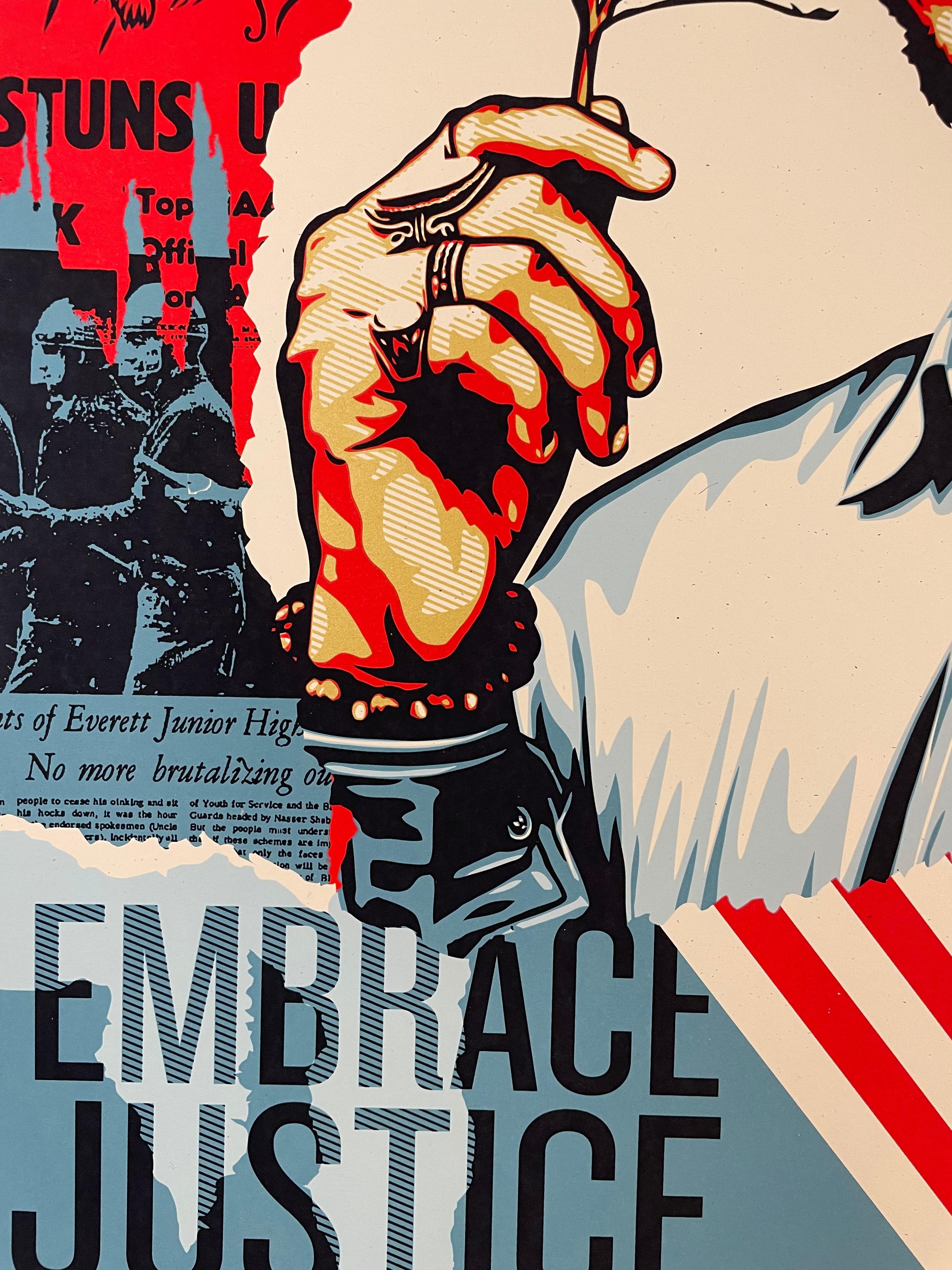 Embrace Justice Shepard Fairey Schwarze Lebewesen Matter signiert nummeriert Pop Art im Angebot 2