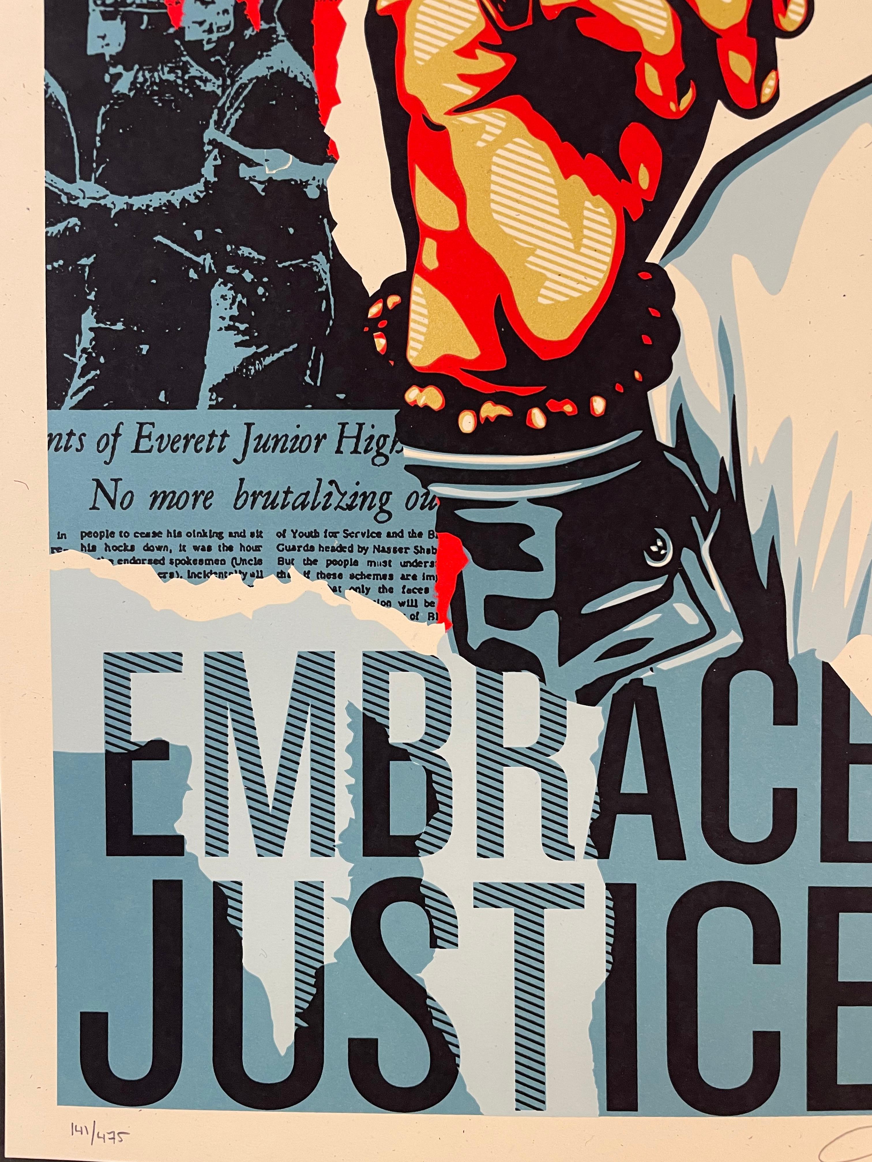 Embrace Justice Shepard Fairey Schwarze Lebewesen Matter signiert nummeriert Pop Art im Angebot 7