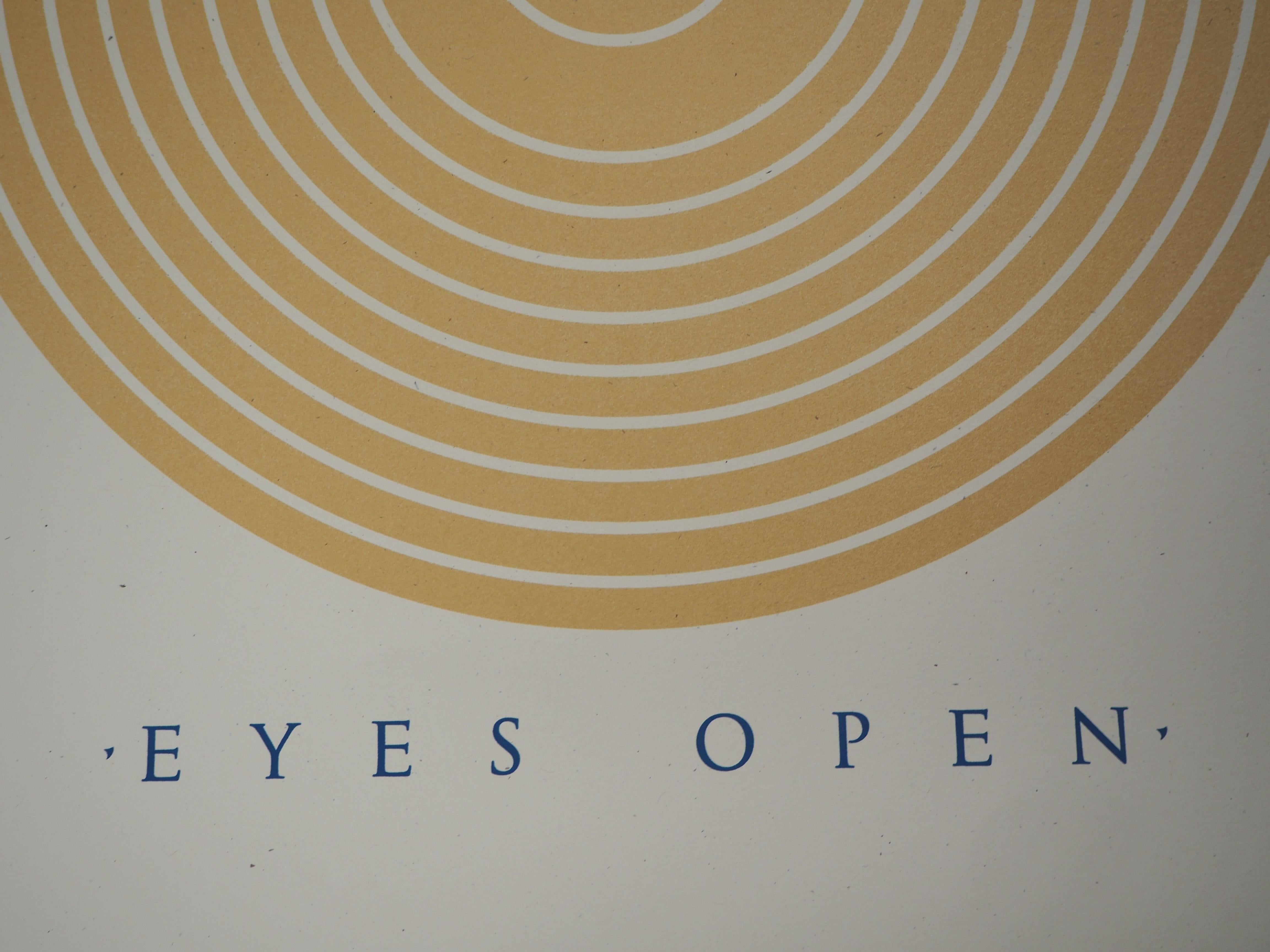 Les yeux ouverts : Large Awake (Justice) - Sérigraphie originale, signée à la main  - Marron Figurative Print par Shepard Fairey