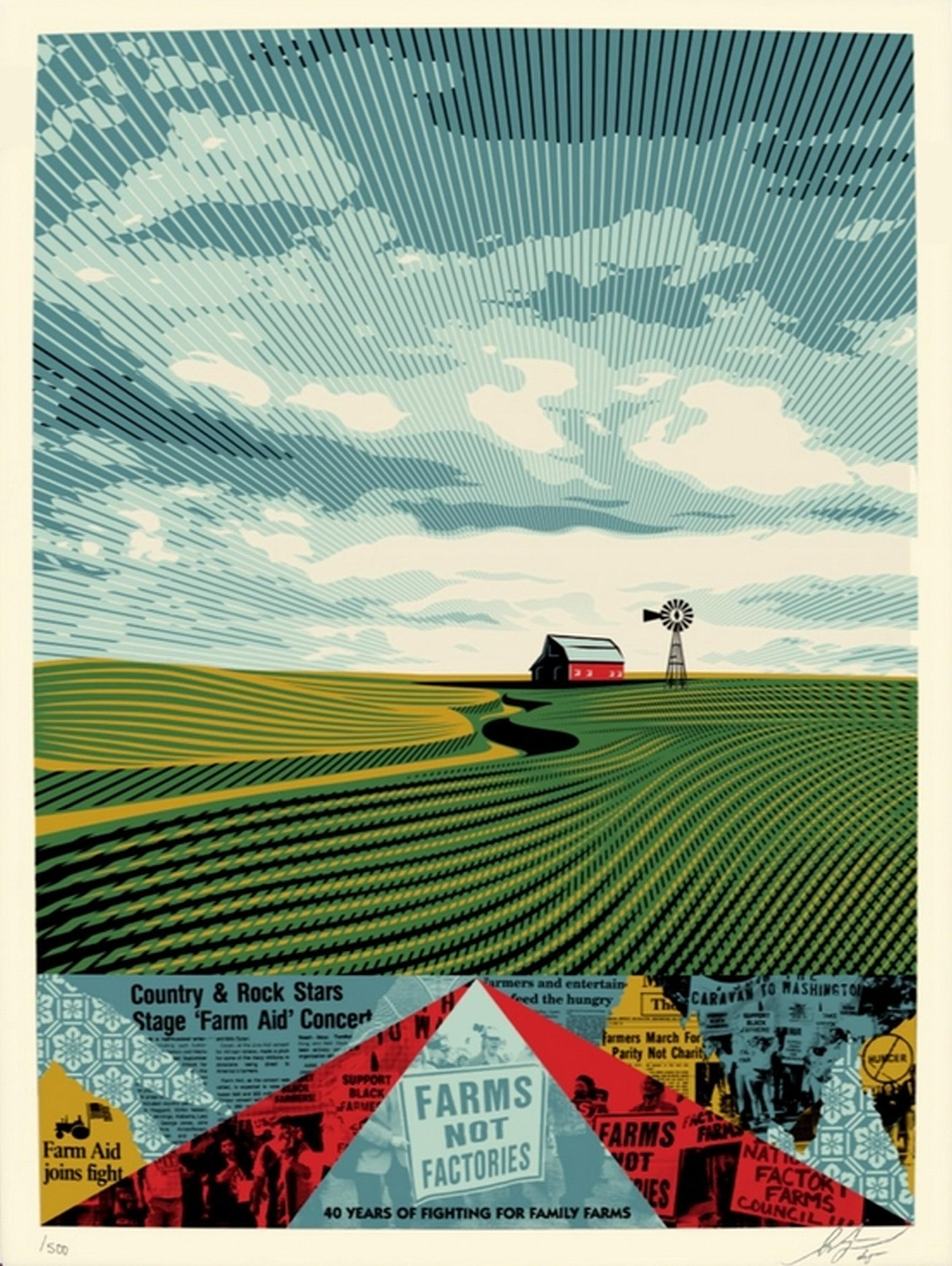 Shepard Fairey Landscape Print - Farms Not Factories (Farm Aid, Advocacy, Agricultural Justice)