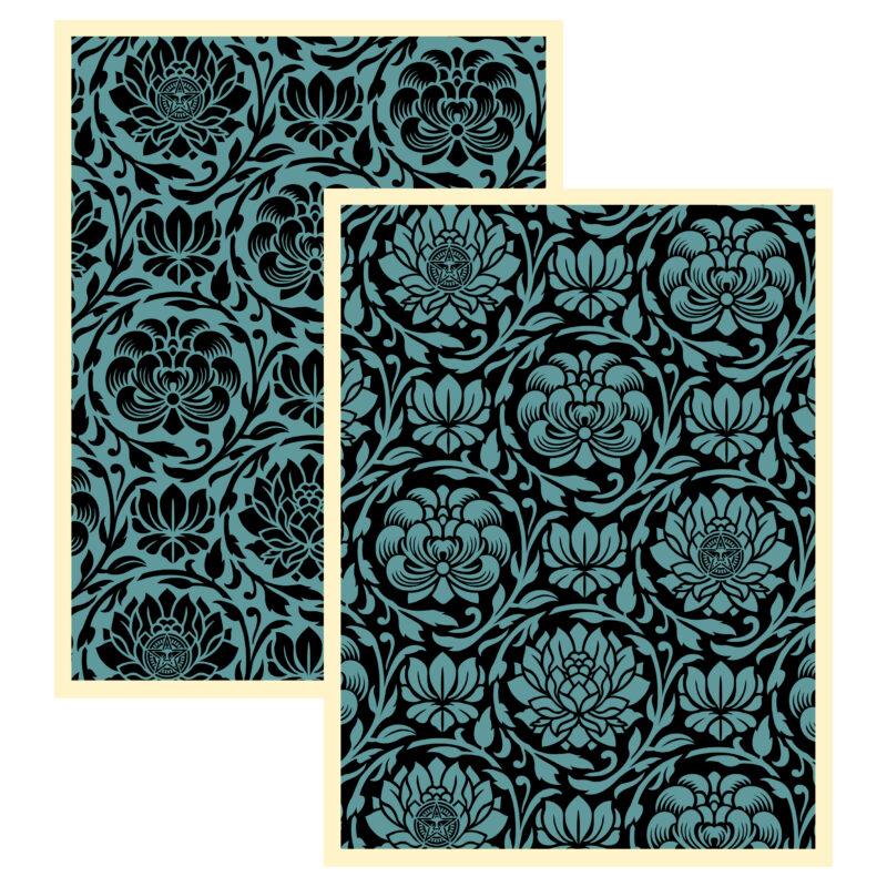 Floral Harmony (Dark Blue Yin Yang) - Print by Shepard Fairey