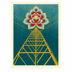Stampa Flower Power di Shepard Fairey con inchiostri metallici dorati e numerati Obey