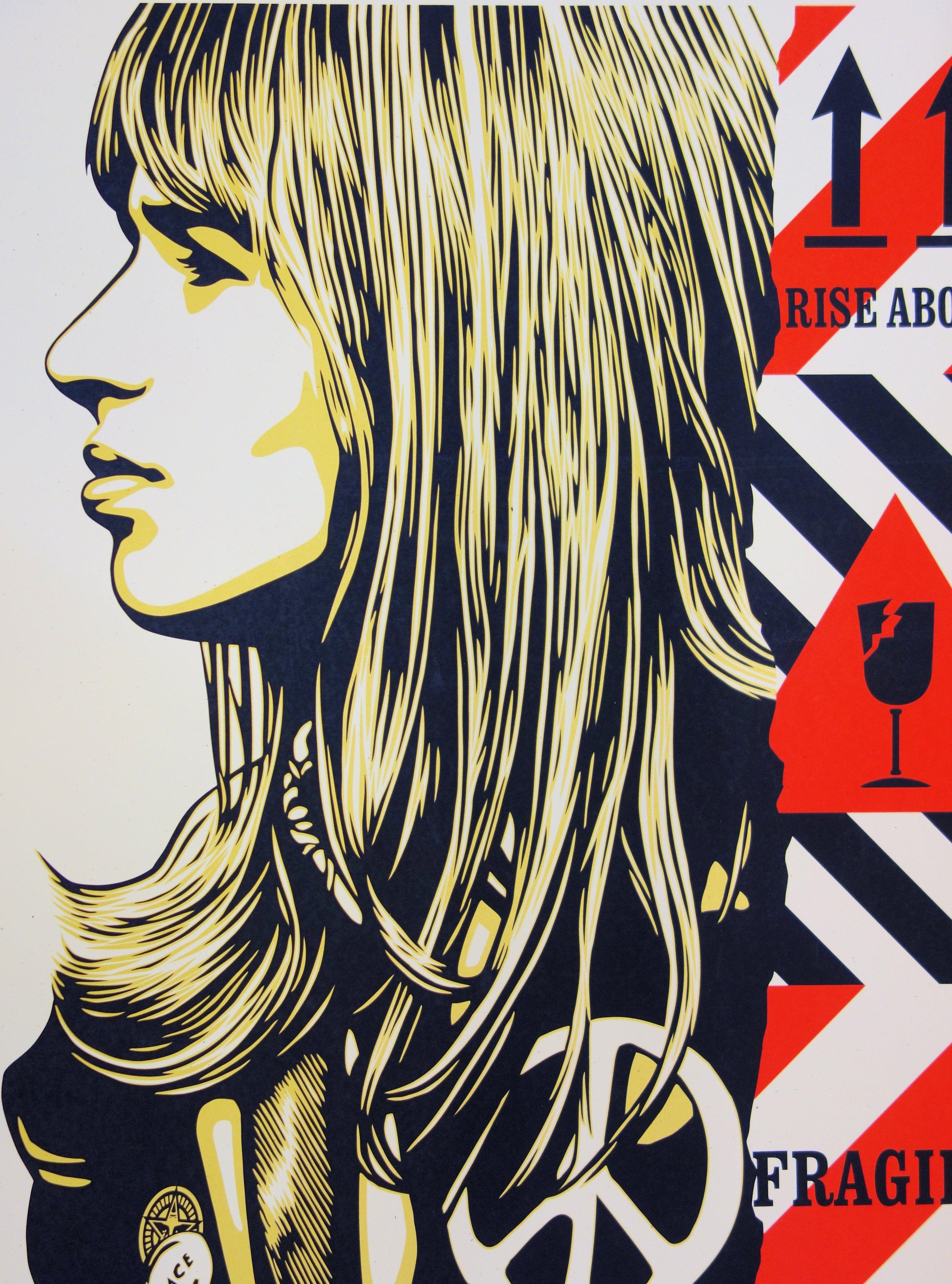 Fragile Peace - Original Screen Print Handsigned and Numbered - Beige Figurative Print by Shepard Fairey