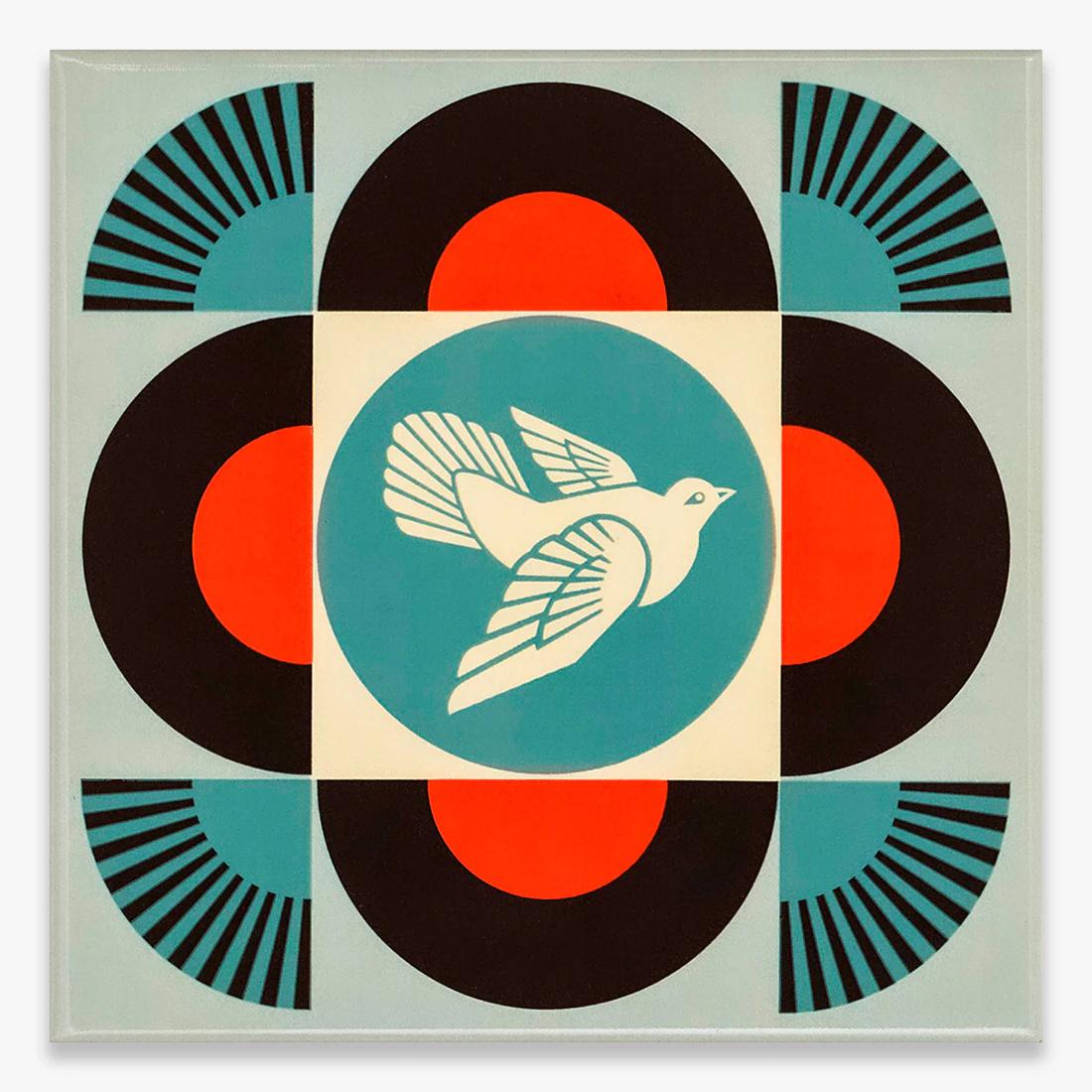 GEOMETRIC DOVE (BLACK TILE) - Print by Shepard Fairey