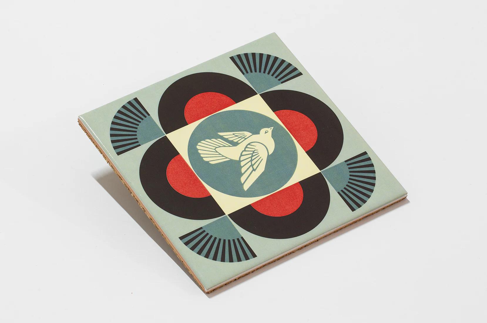 GEOMETRIC DOVE (BLACK TILE) - Gray Figurative Print by Shepard Fairey