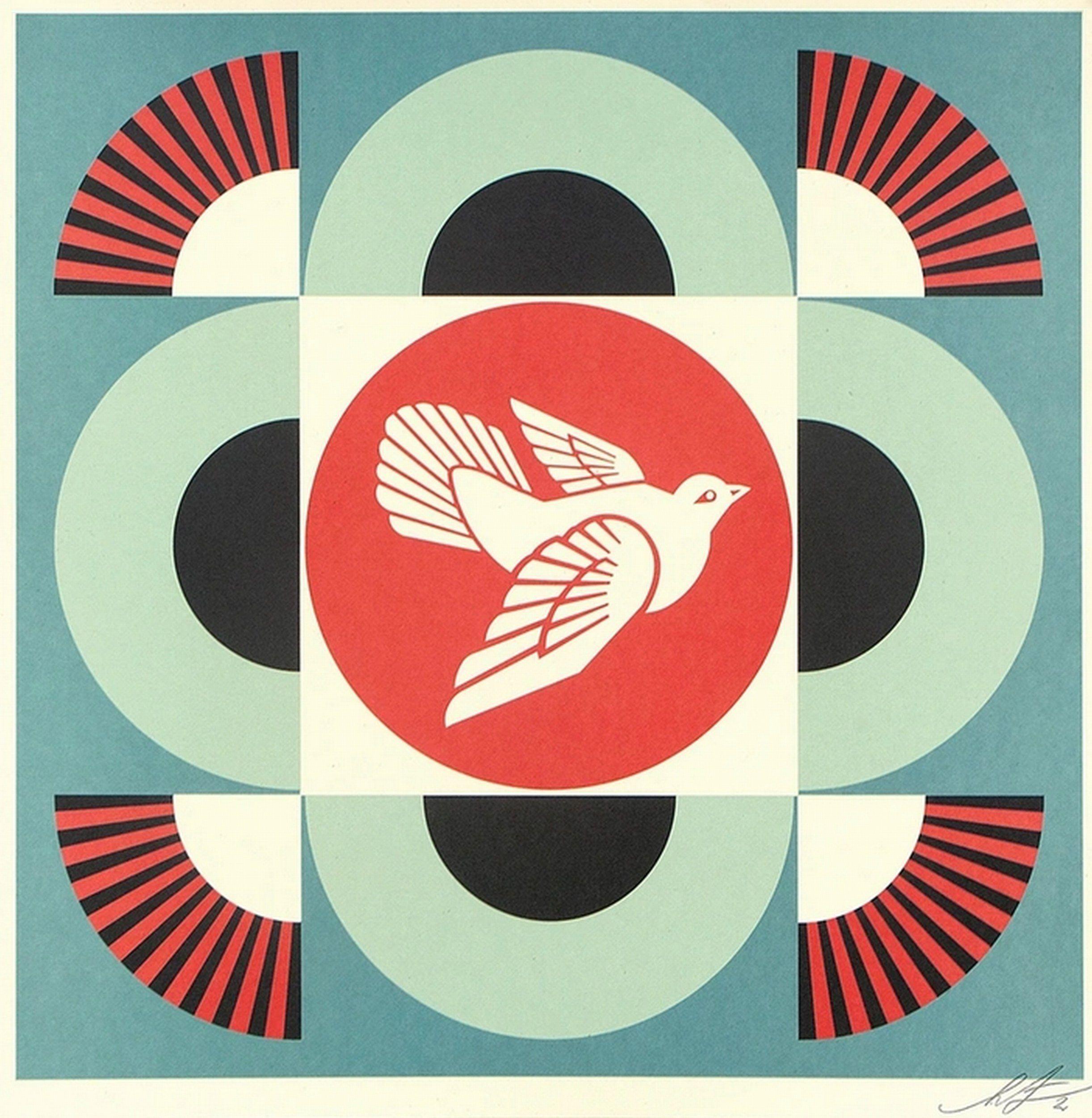 Geometric Dove - Blue - Print by Shepard Fairey