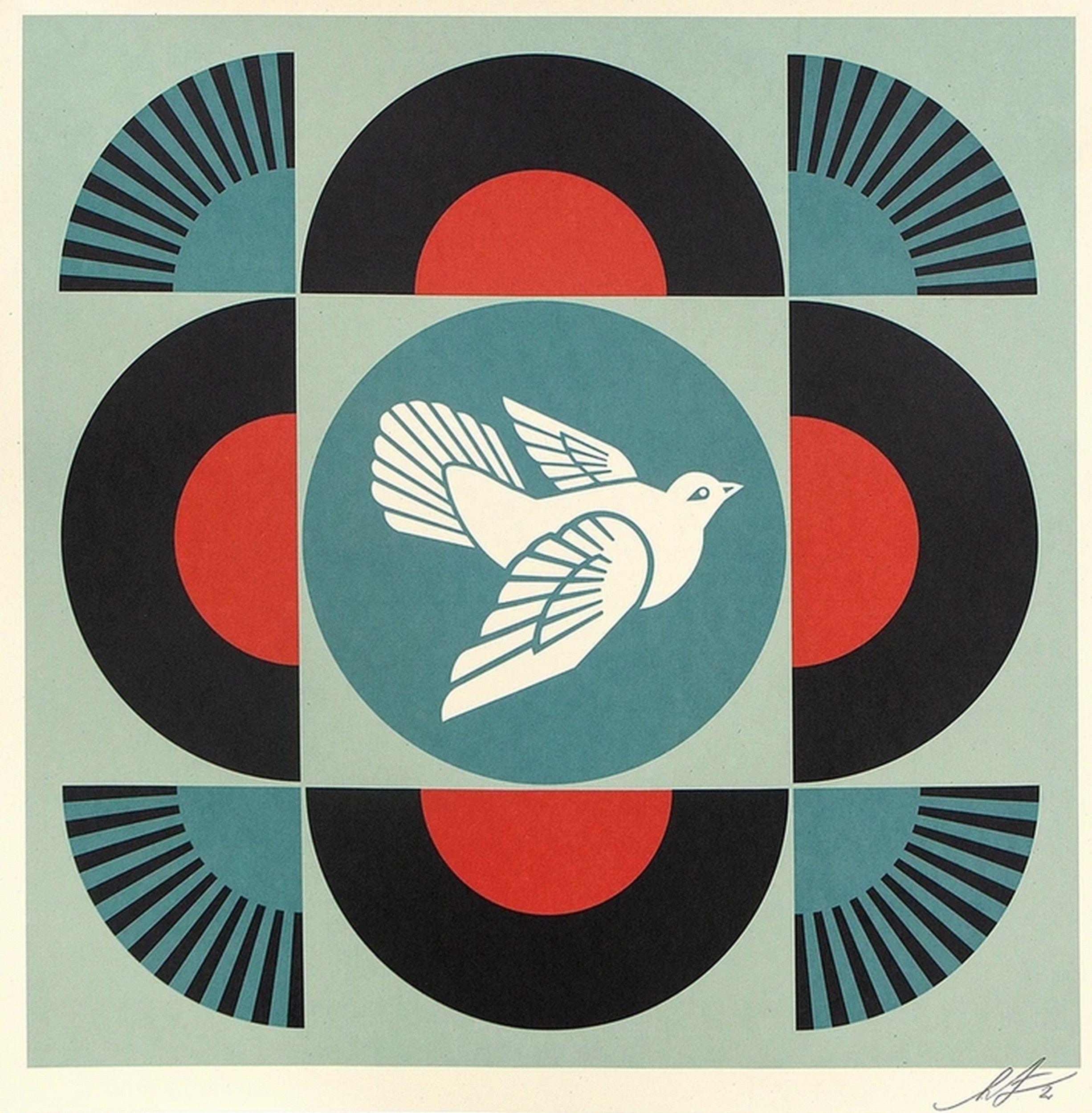 Shepard Fairey Figurative Print – Geometrische Taube - Rot