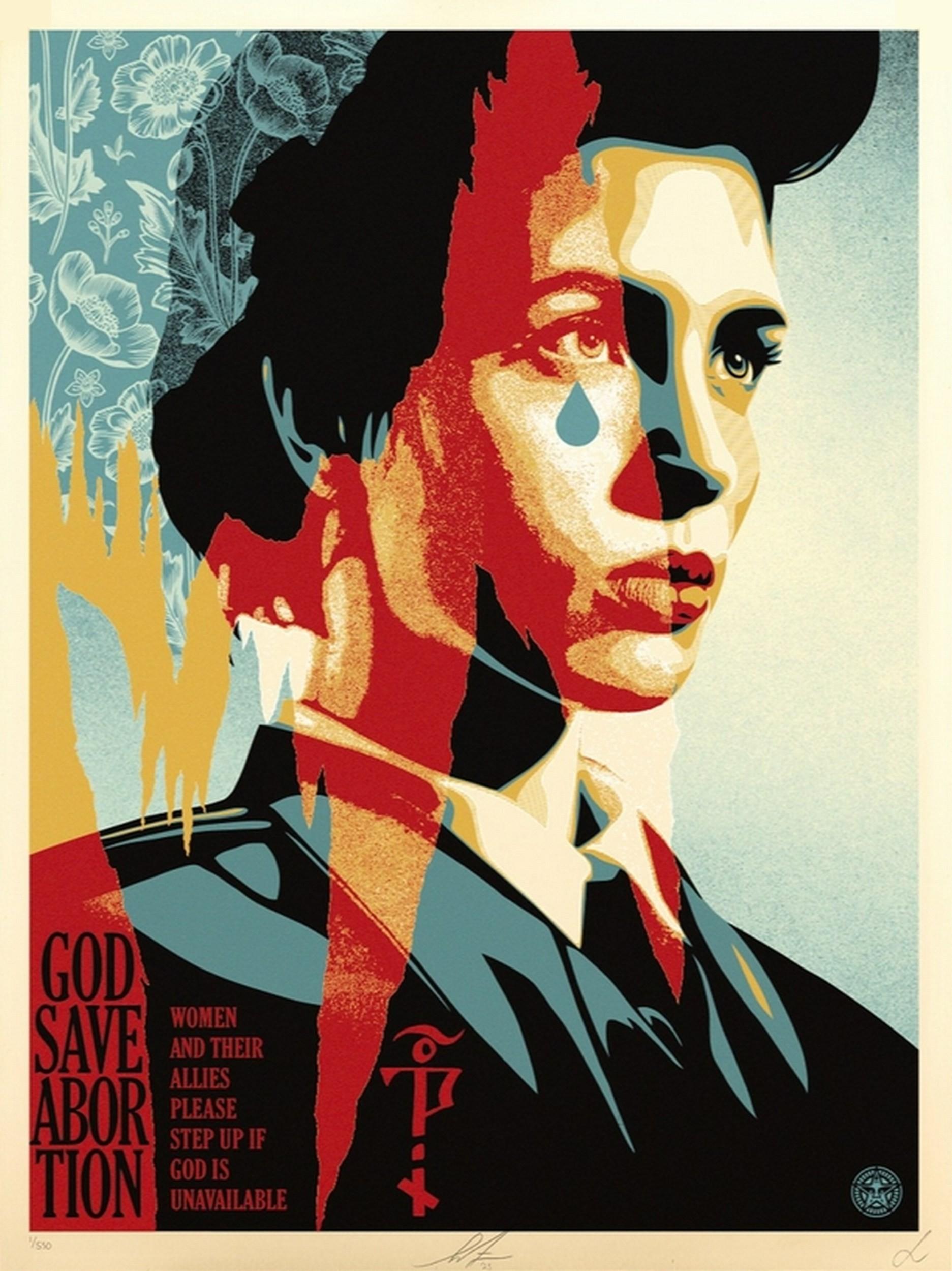 Portrait Print Shepard Fairey - God Save Abortion (Pussy Riot, droits reproductifs, protestation féministe)