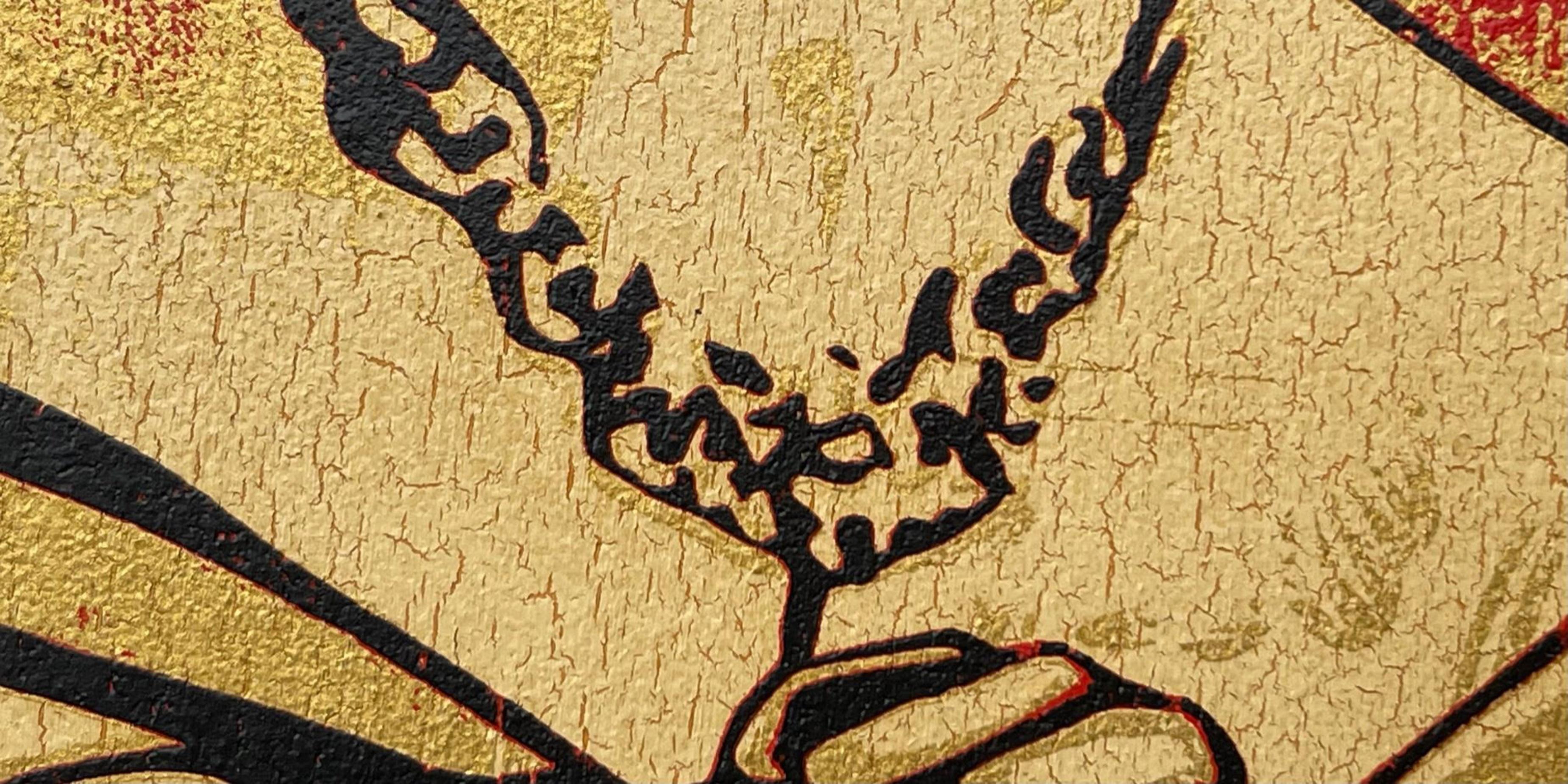 God Save the Queen, Signed work on wood panel, AP aside from edition of 6 - Yellow Portrait Print by Shepard Fairey