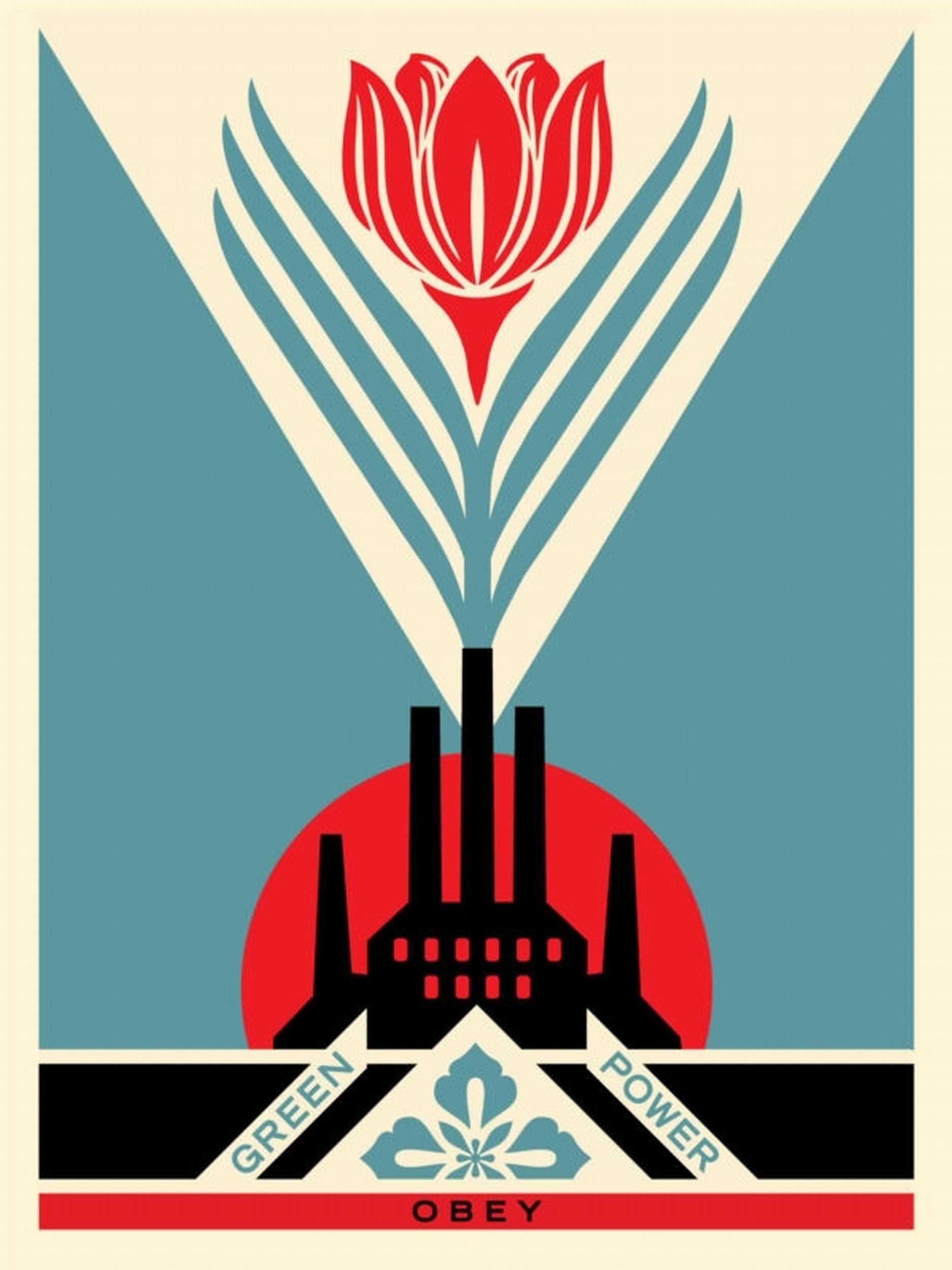 Green Power Factory (Blue) (60% OFF LIST PRICE + 10$ OFF SHIPPING) - Print by Shepard Fairey