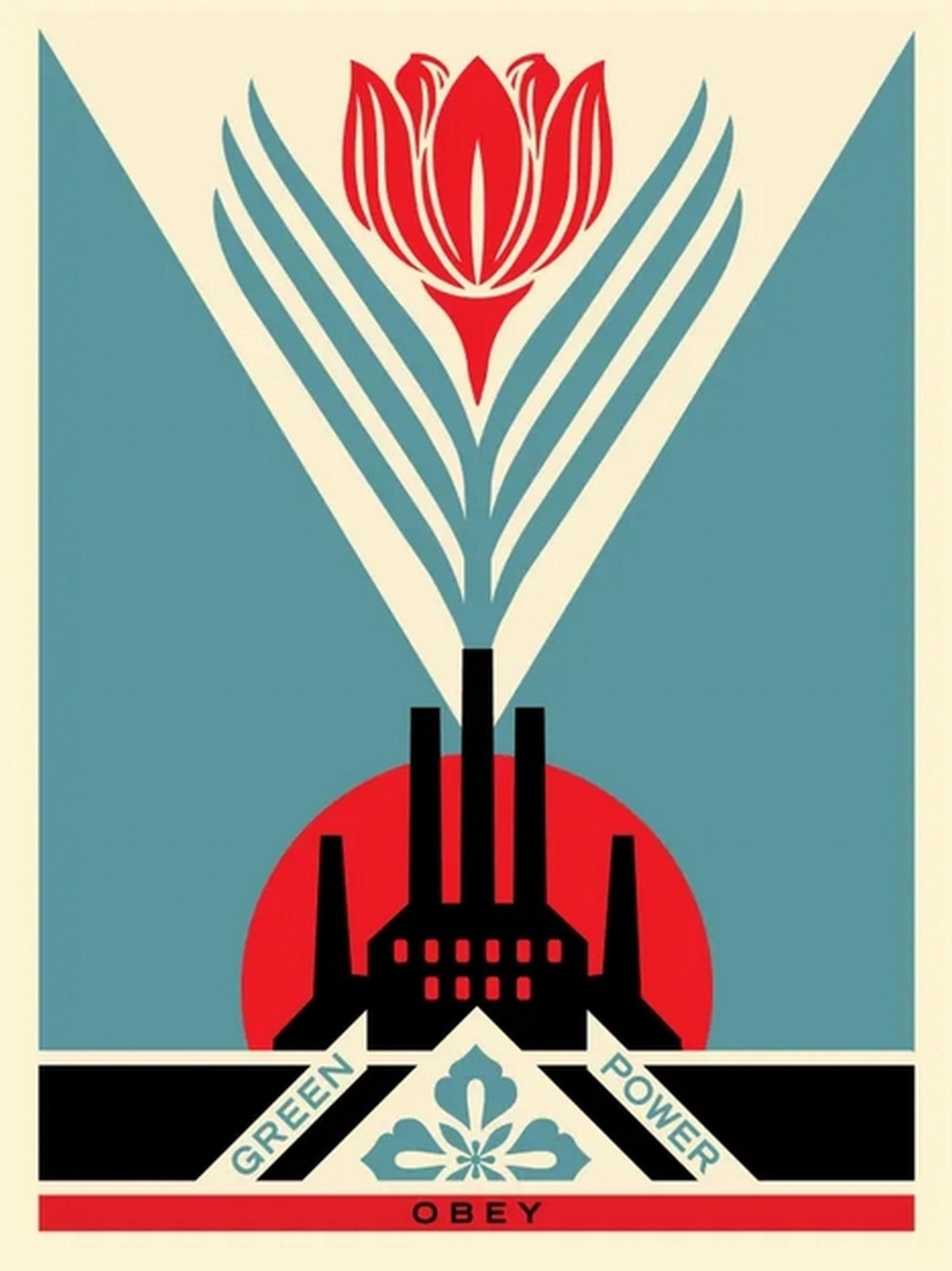 Green Power Factory (Blue) (Iconic, Renewable Energy, Transition, Fossil Fuel) - Print by Shepard Fairey