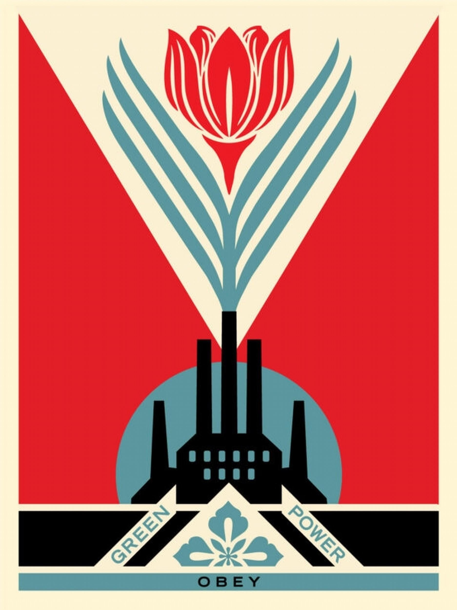 Green Power Factory (Red) (60% OFF LIST PRICE + 10$ OFF SHIPPING) - Print by Shepard Fairey