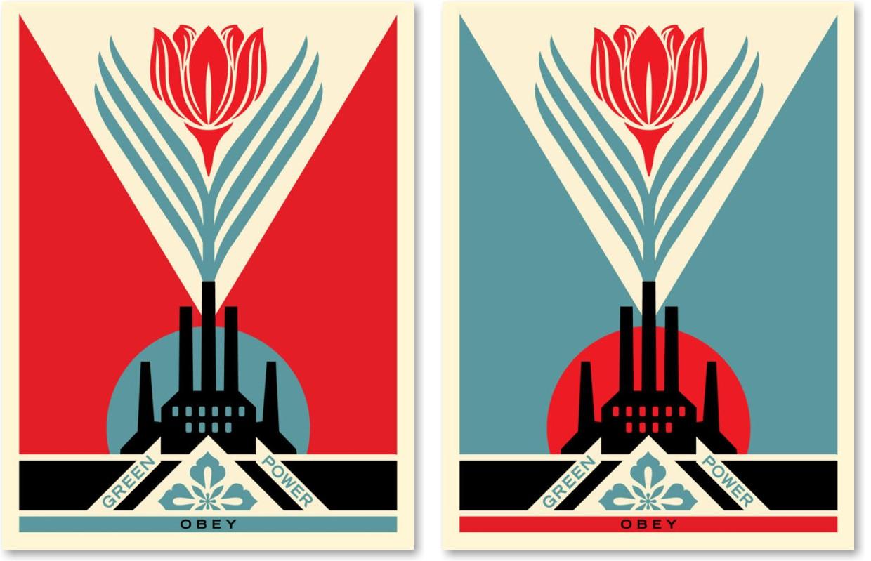 Green Power Factory Set (Set of 2) (50% OFF LIST PRICE + 10$ OFF SHIPPING) - Print by Shepard Fairey