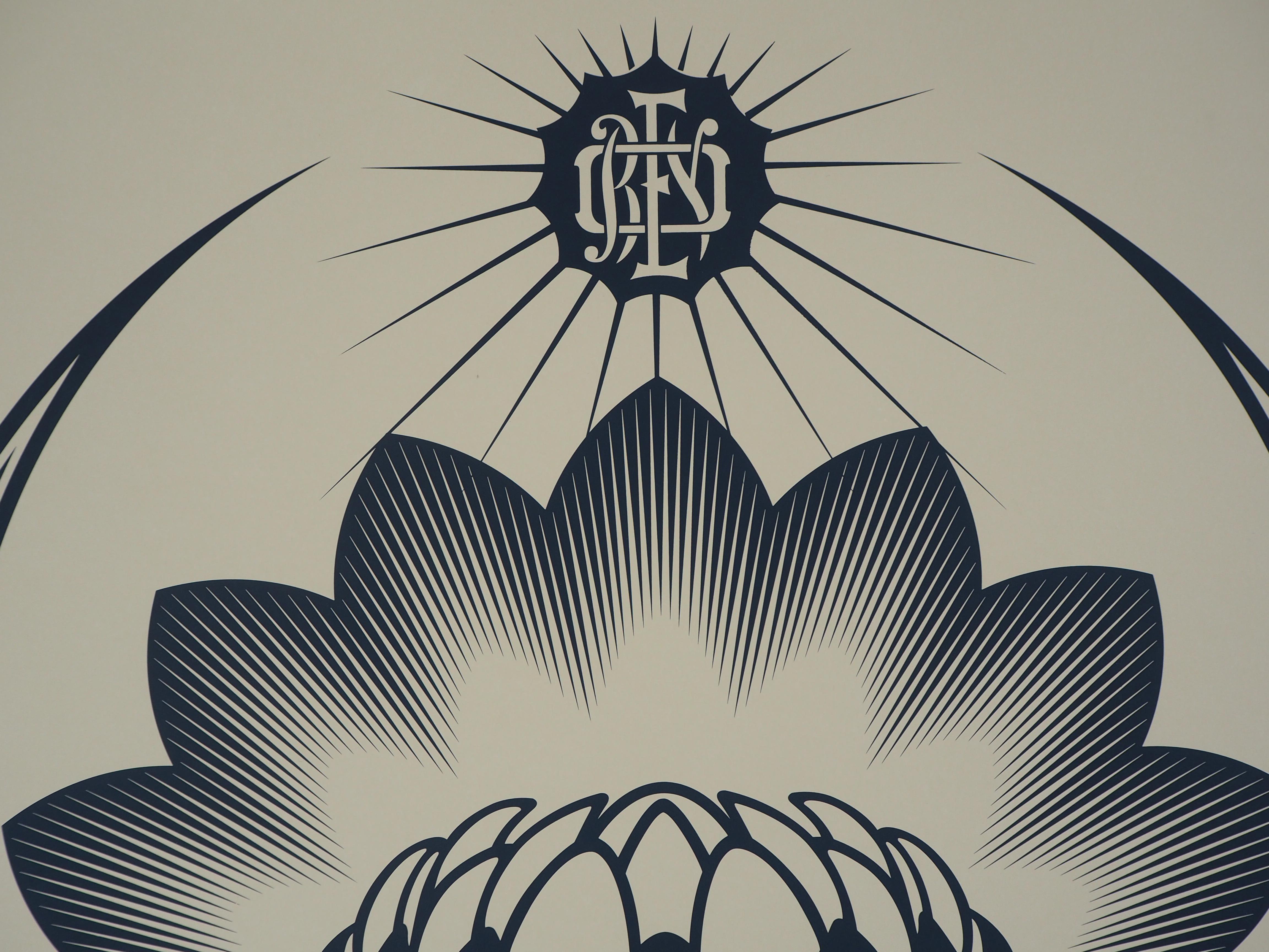 Harmony : The Lotus Flower - Tall original screenprint signed & numbered /89 - Brown Figurative Print by Shepard Fairey