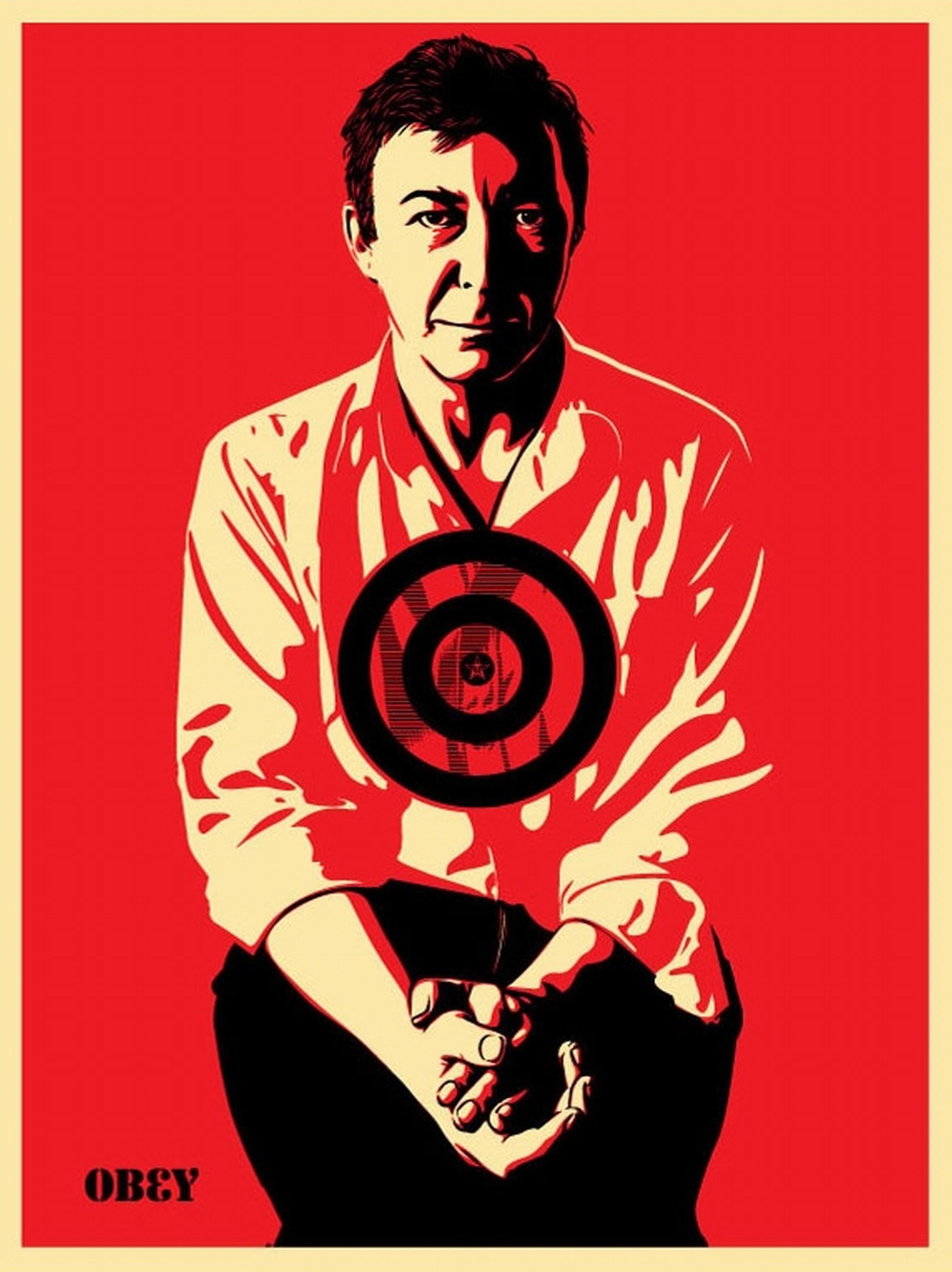 Figurative Print di Shepard Fairey - Jasper Johns Red (Ritratto, icona, omaggio)