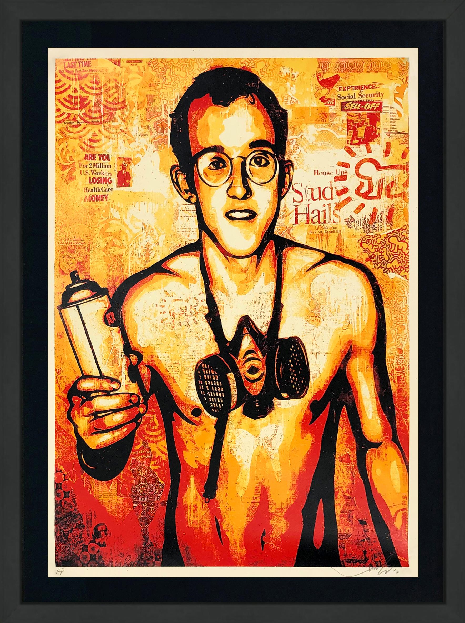 Shepard Fairey Portrait Print - Keith Haring (framed hand signed screen print)
