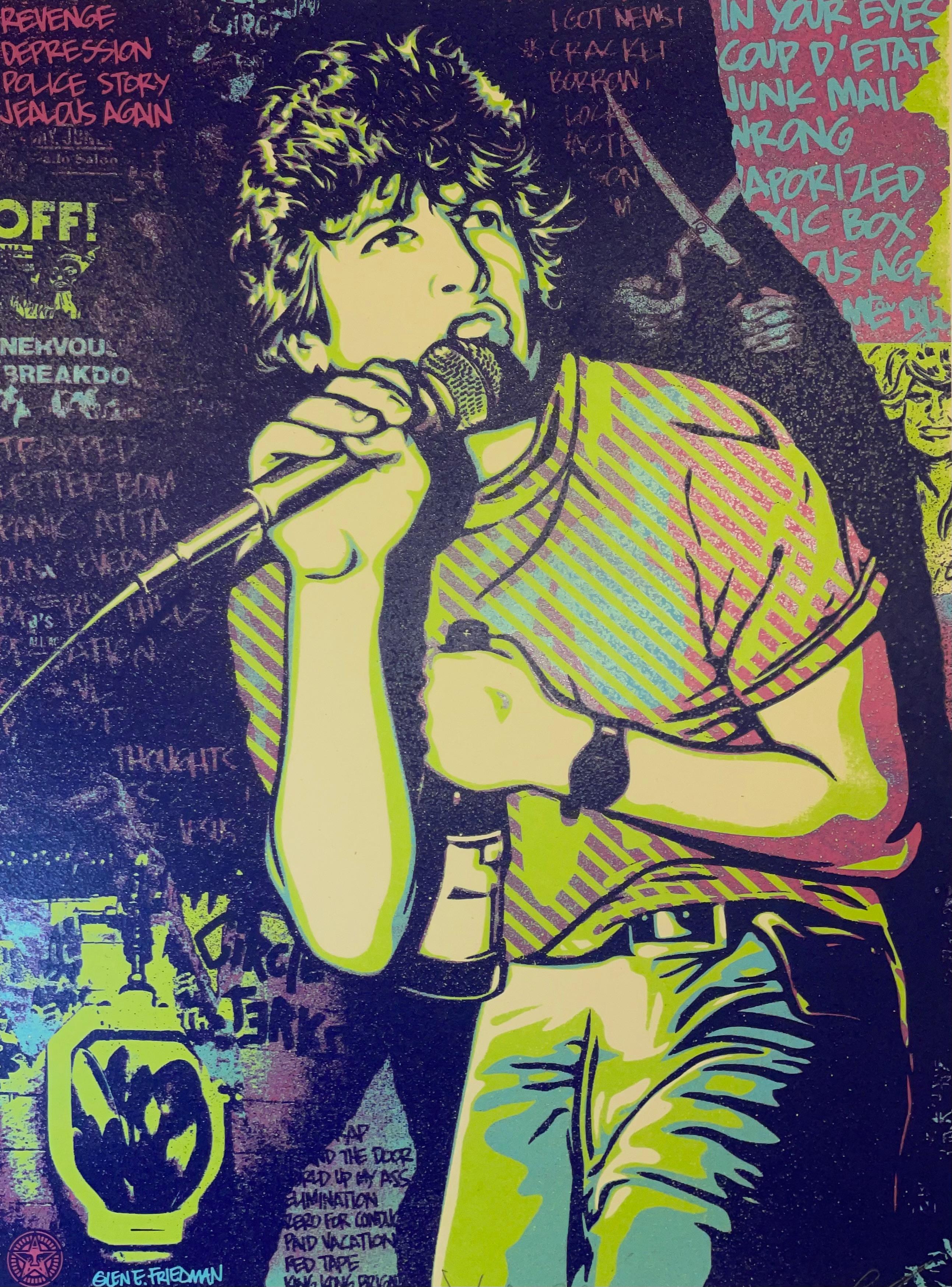Keith Morris Shepard Fairey Serigrafia firmata da Glen Friedman Arte della bandiera nera in vendita 3