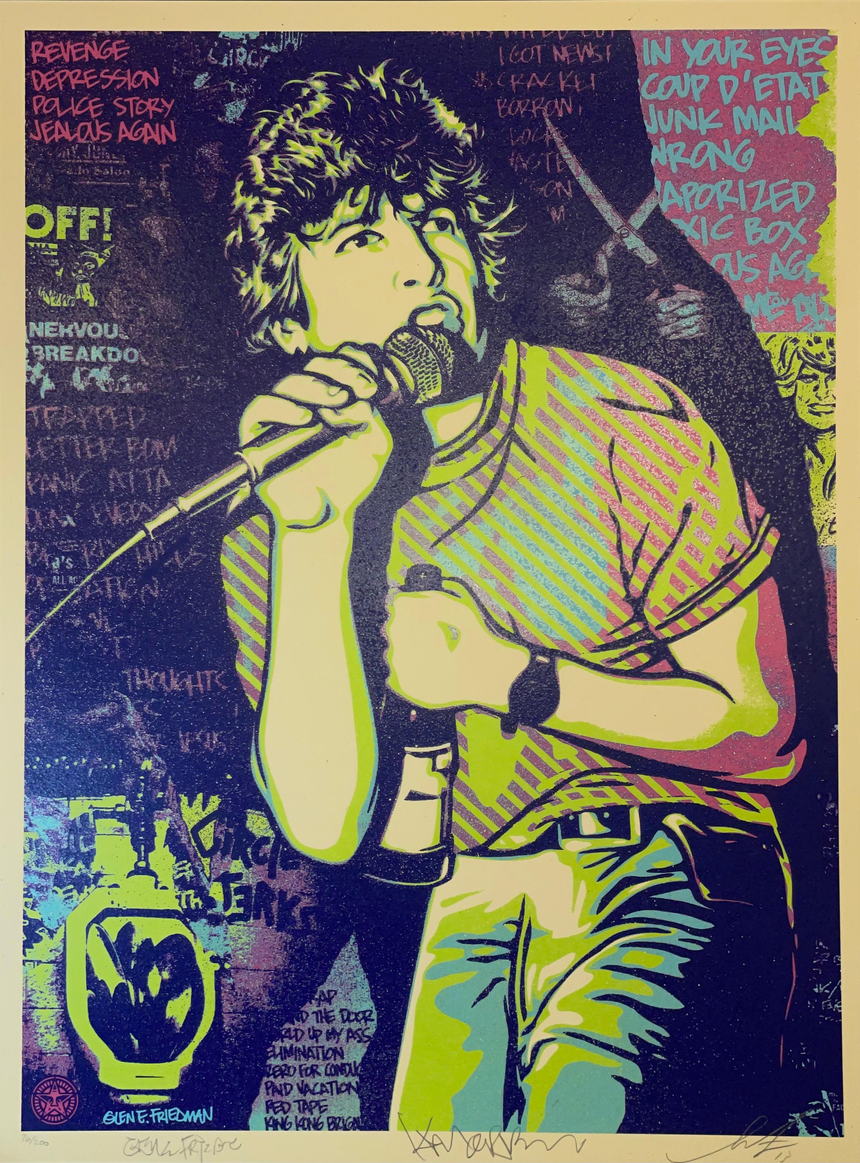 Keith Morris Shepard Fairey Screen Print Signed By Glen Friedman Black Flag Art