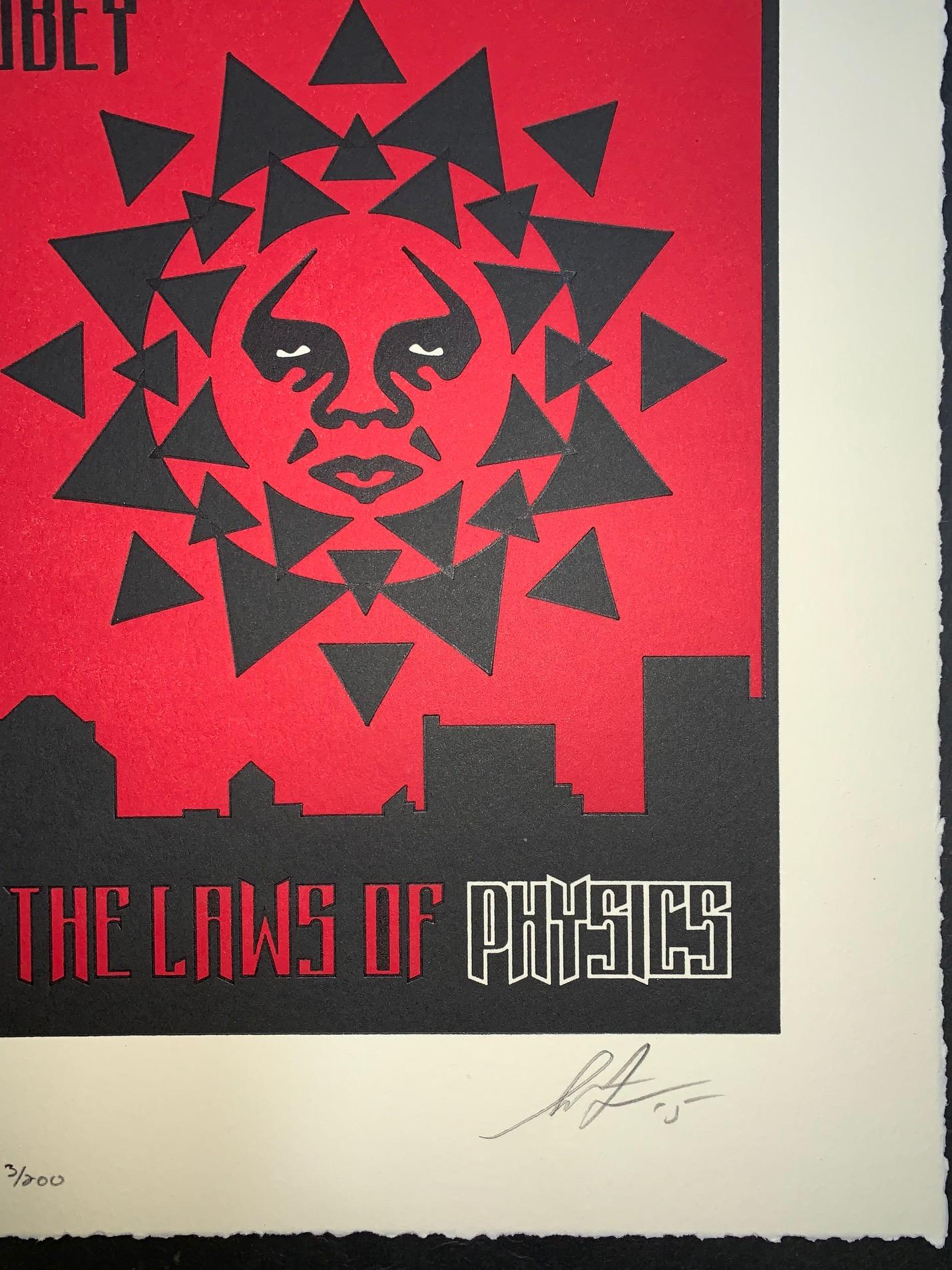 Law Physics Shepard Fairey Letterpress Edition Red & Black For Sale 1