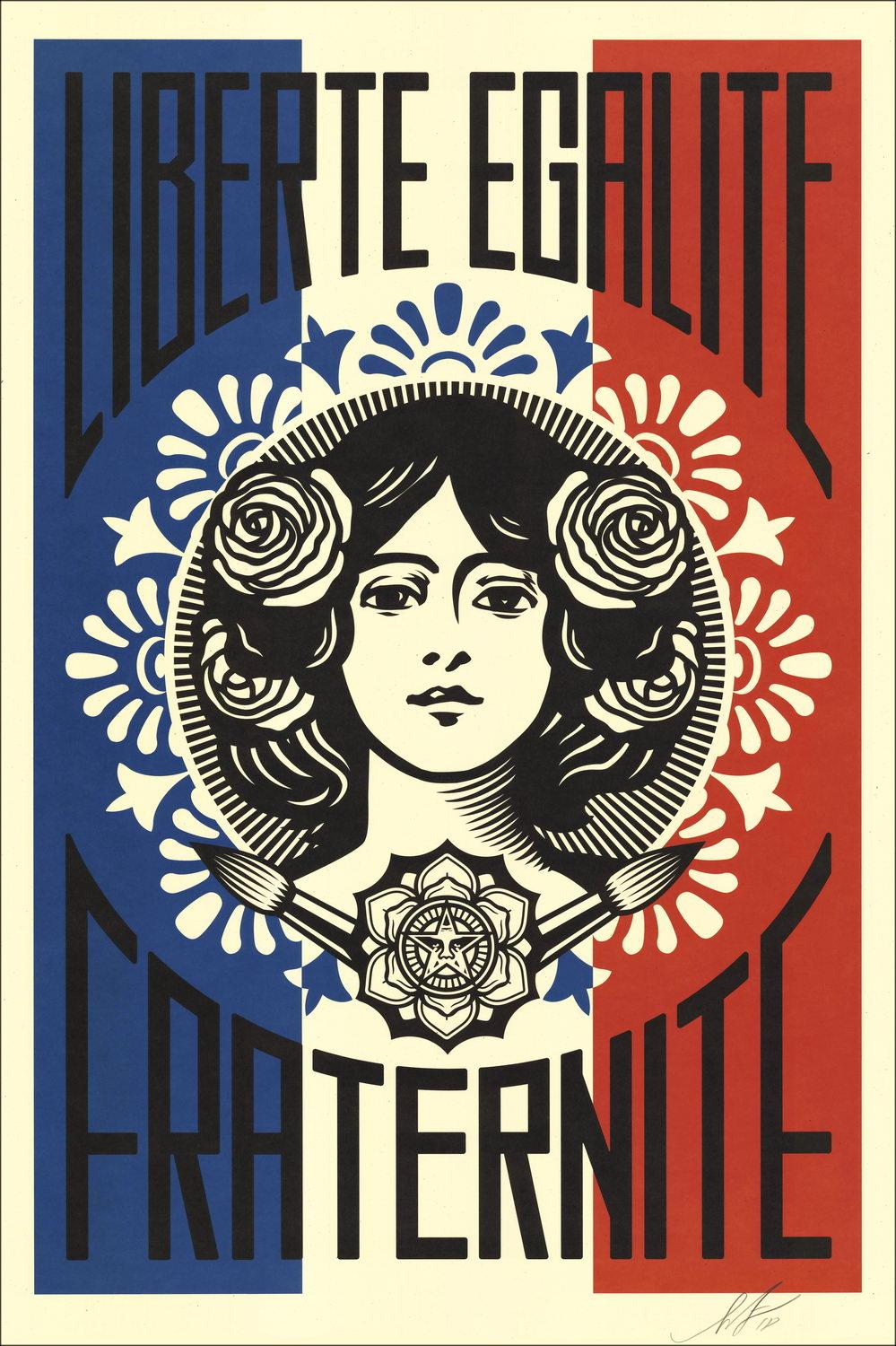 Shepard Fairey Interior Print – Liberté Egalité Fraternité (Frankreich : Freiheit) - Siebdruck Handsigniert 