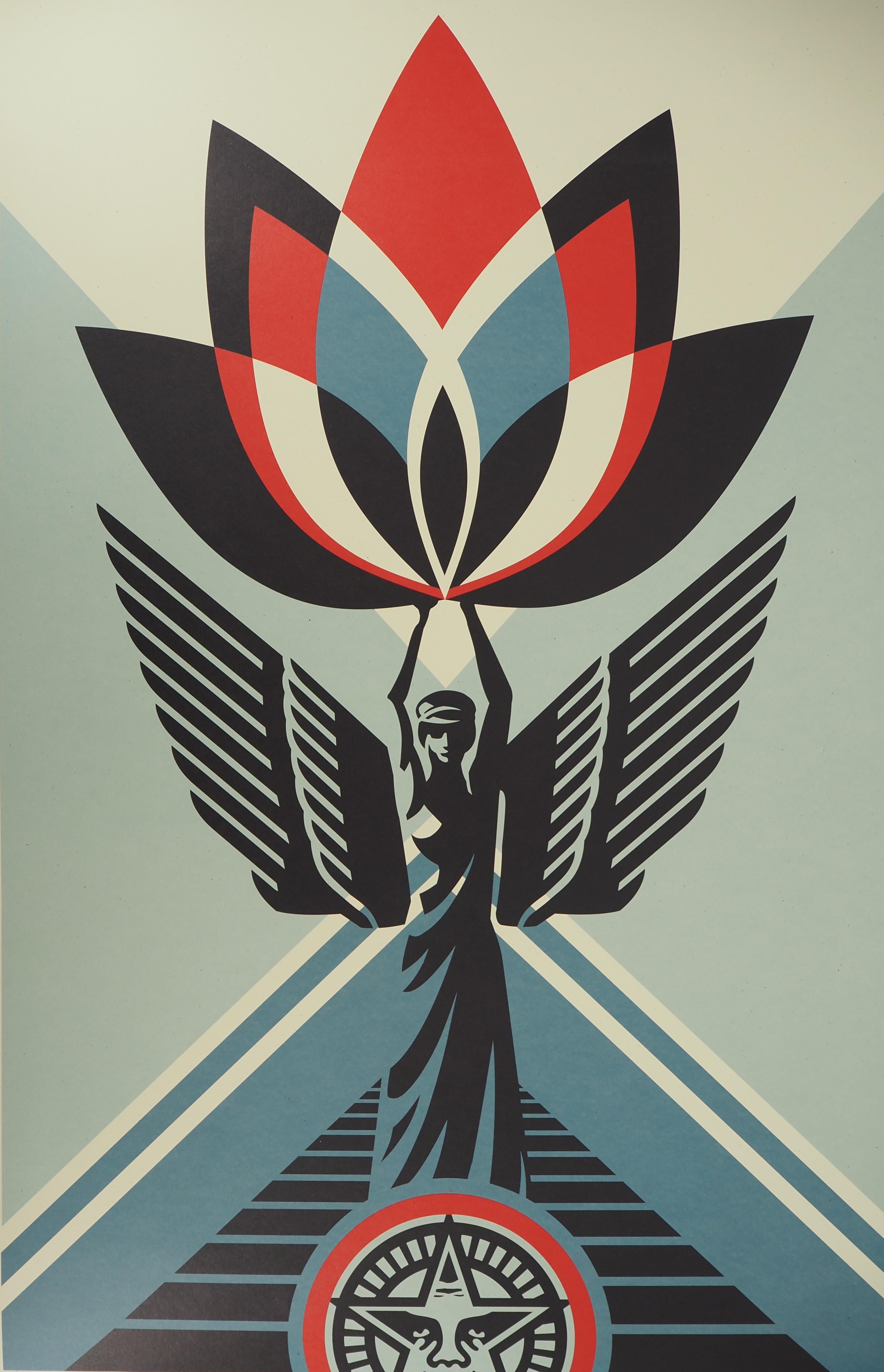 Ángel de loto (Arte callejero americano) - Serigrafía Firmada a Mano - Print de Shepard Fairey