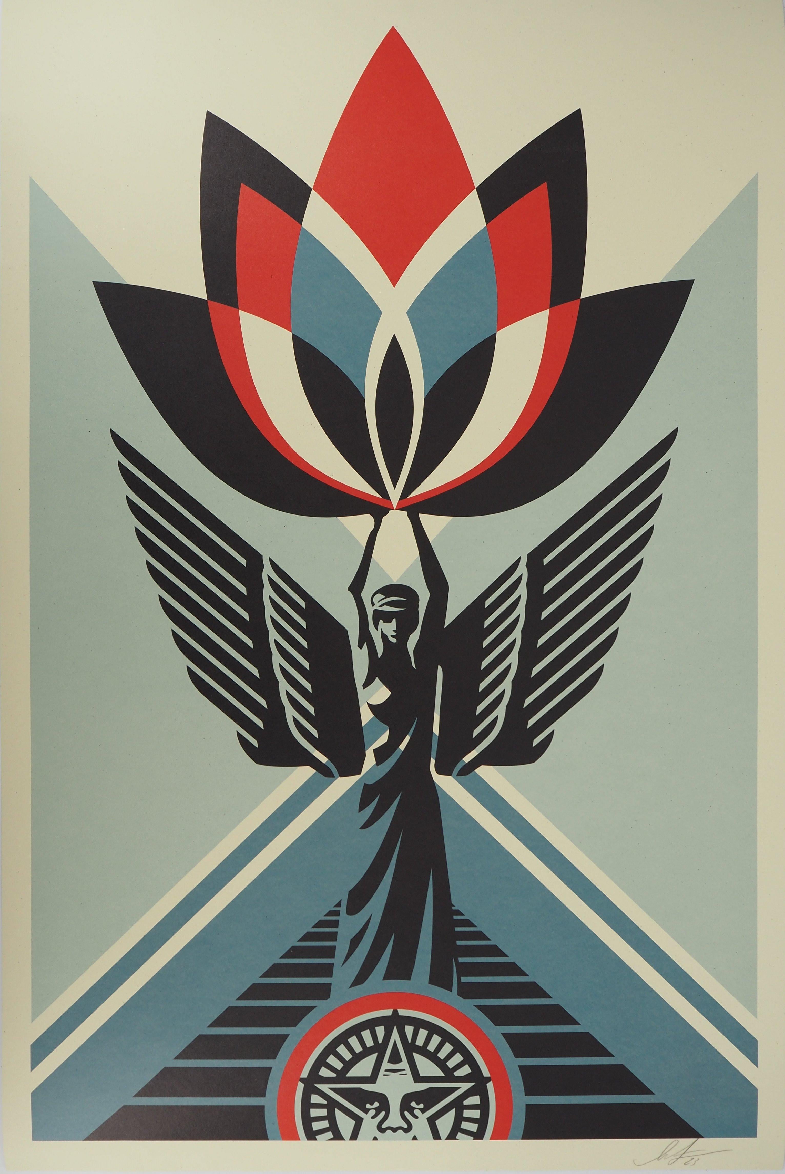 Interior Print de Shepard Fairey - Ángel de loto (Arte callejero americano) - Serigrafía Firmada a Mano
