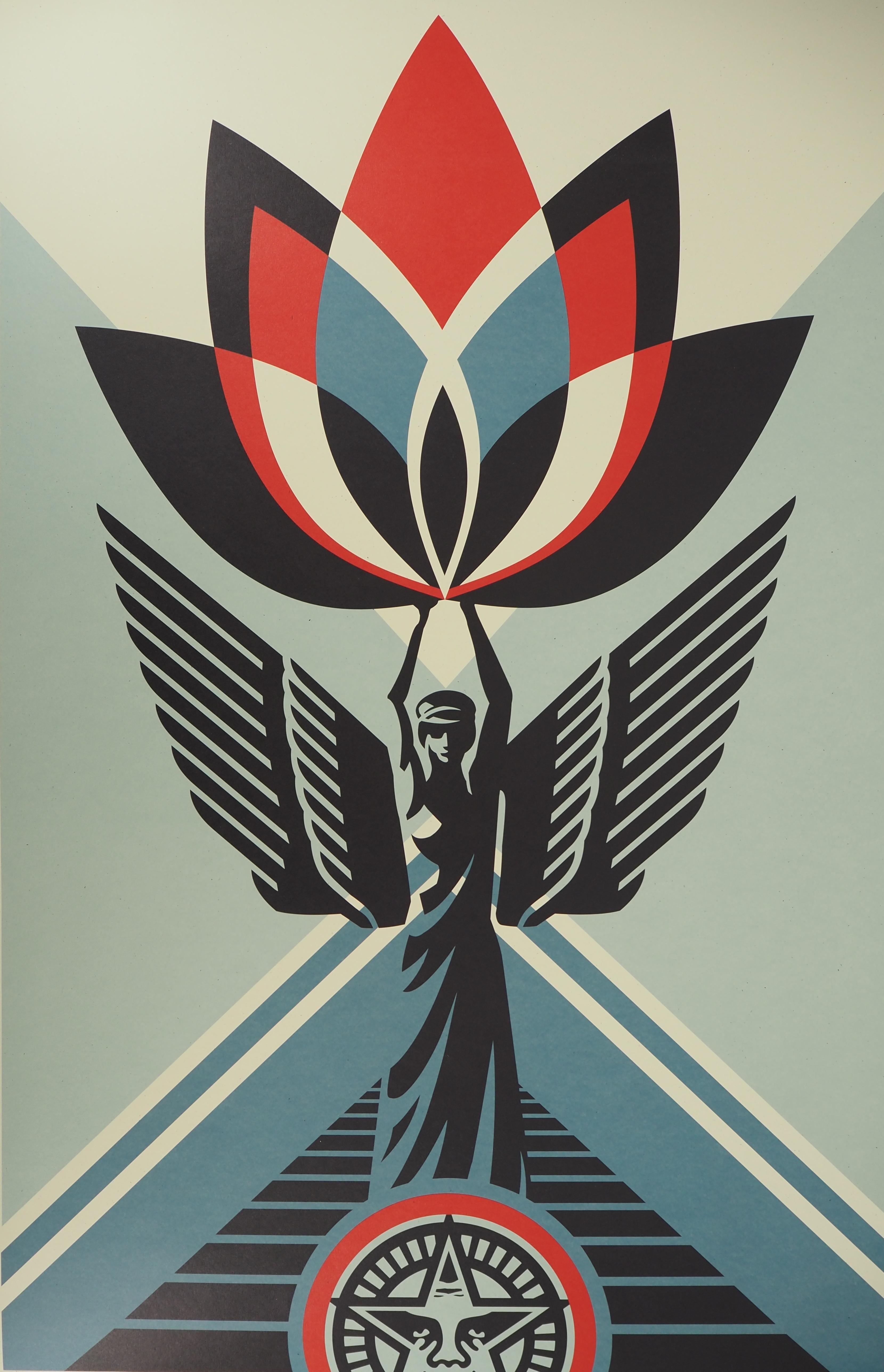 Lotus-Engel – Siebdruck, handsigniert  – Print von Shepard Fairey
