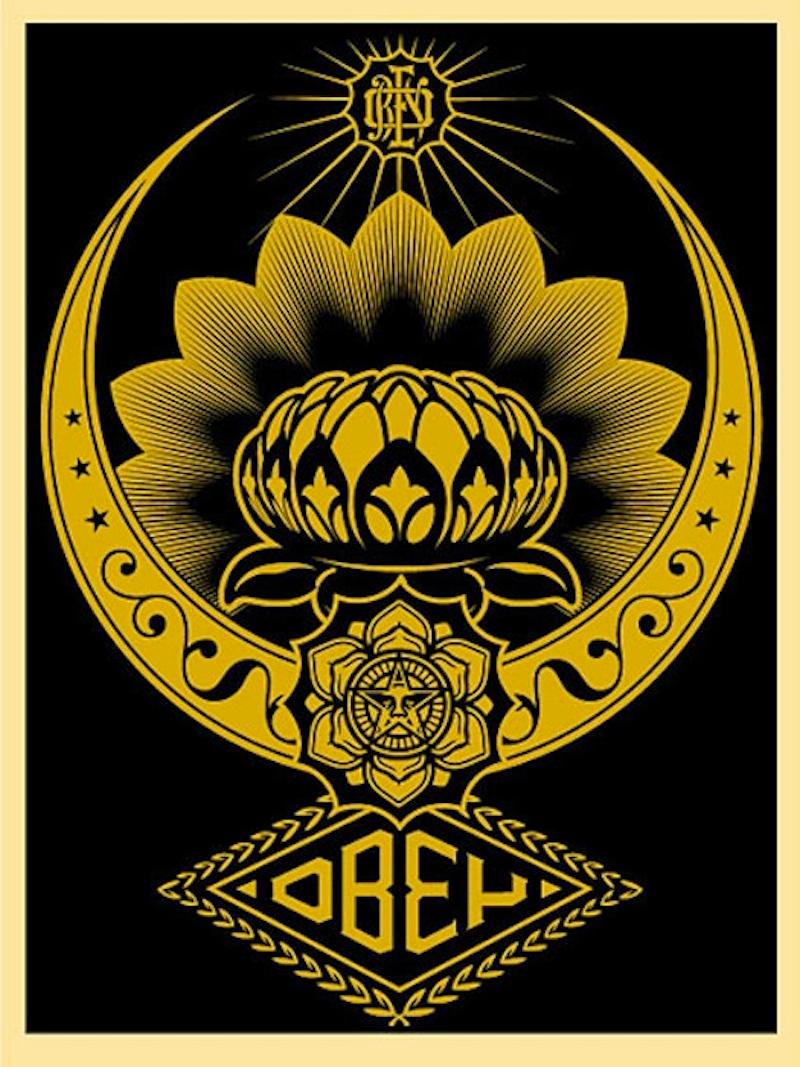 Lotus Ornament Gold - Print by Shepard Fairey