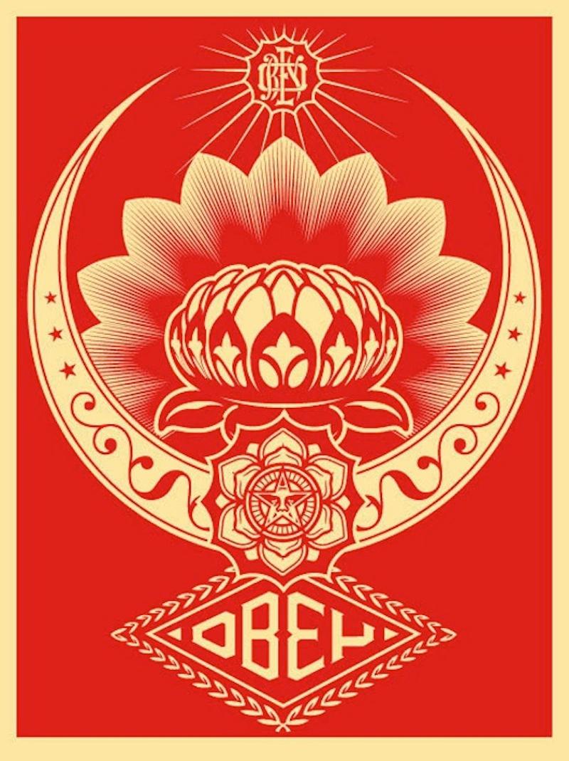 Lotus Ornament Red  - Print by Shepard Fairey