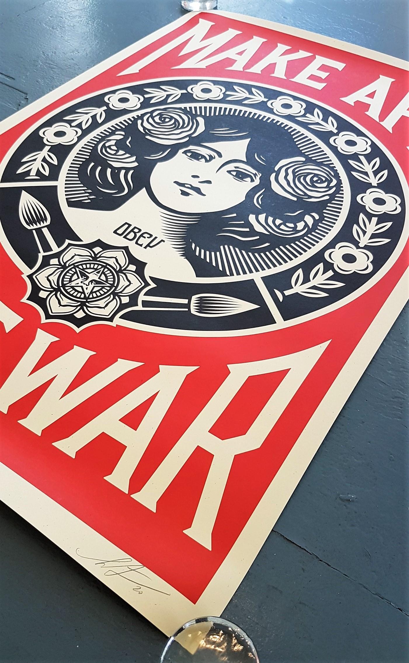 Shepard Fairey
Make Art Not War
Offset lithograph on paper
Year: 2020/2021
Signed and dated by hand
Size: 33.7 × 22.2 on 35.7 × 23.8 inches
COA provided

Frank Shepard Fairey (born February 15, 1970) is an American contemporary street artist,
