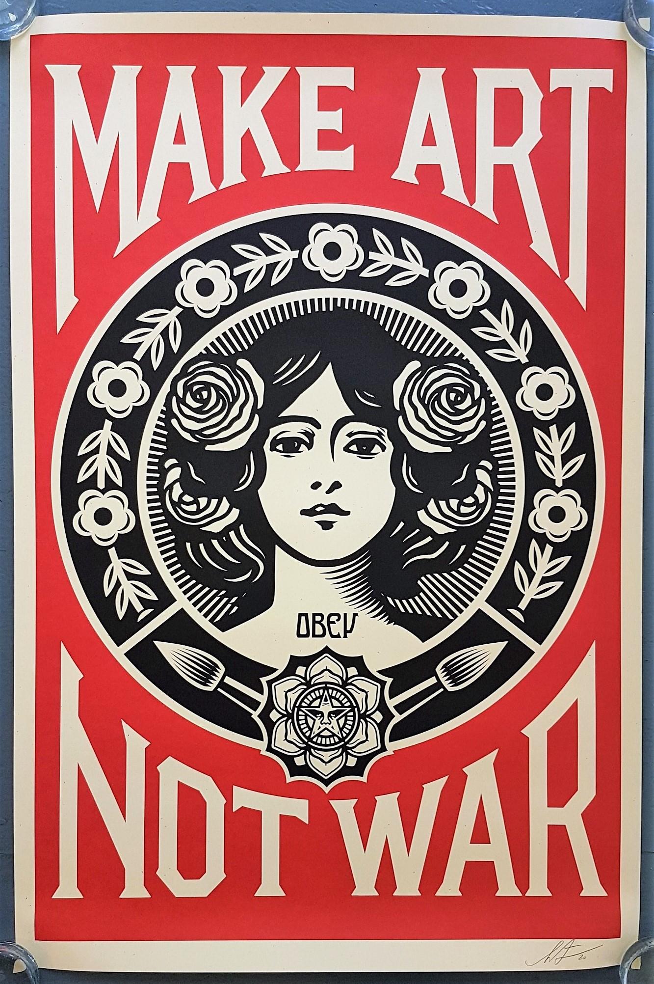 Shepard Fairey
Make Art Not War
Offset lithograph on paper
Year: 2021-2024
Signed and dated by hand
Size: 33.7 × 22.2 on 35.7 × 23.8 inches
COA provided

- WILL SHIP WITH UPS FULLY INSURED AND TRACEABLE

*could be shipped in a simple black or white