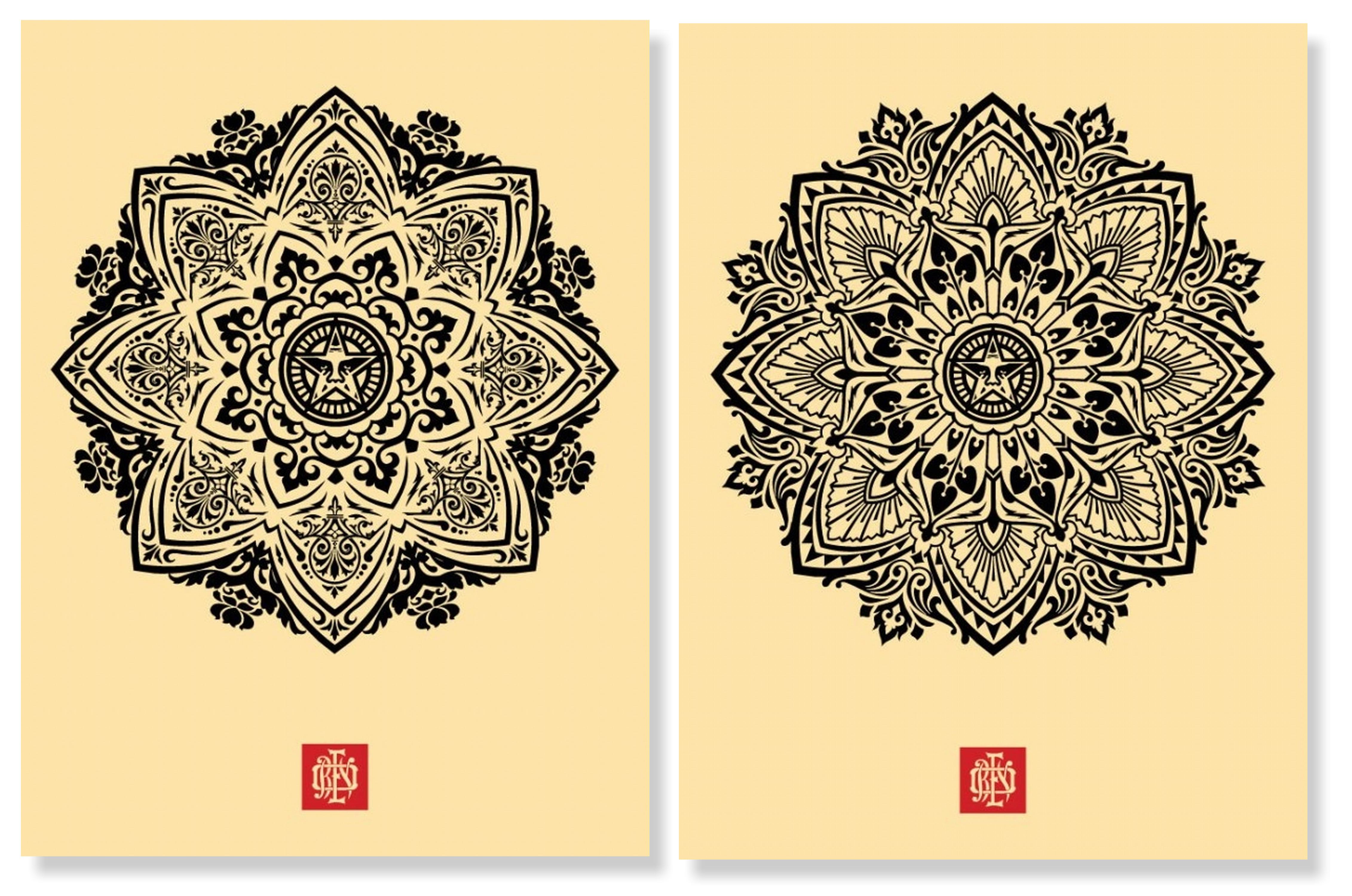 Mandala Ornament 1 & 2 Cream (Sacred Geometry, Radial Symmetry, Lotus Symbolism)