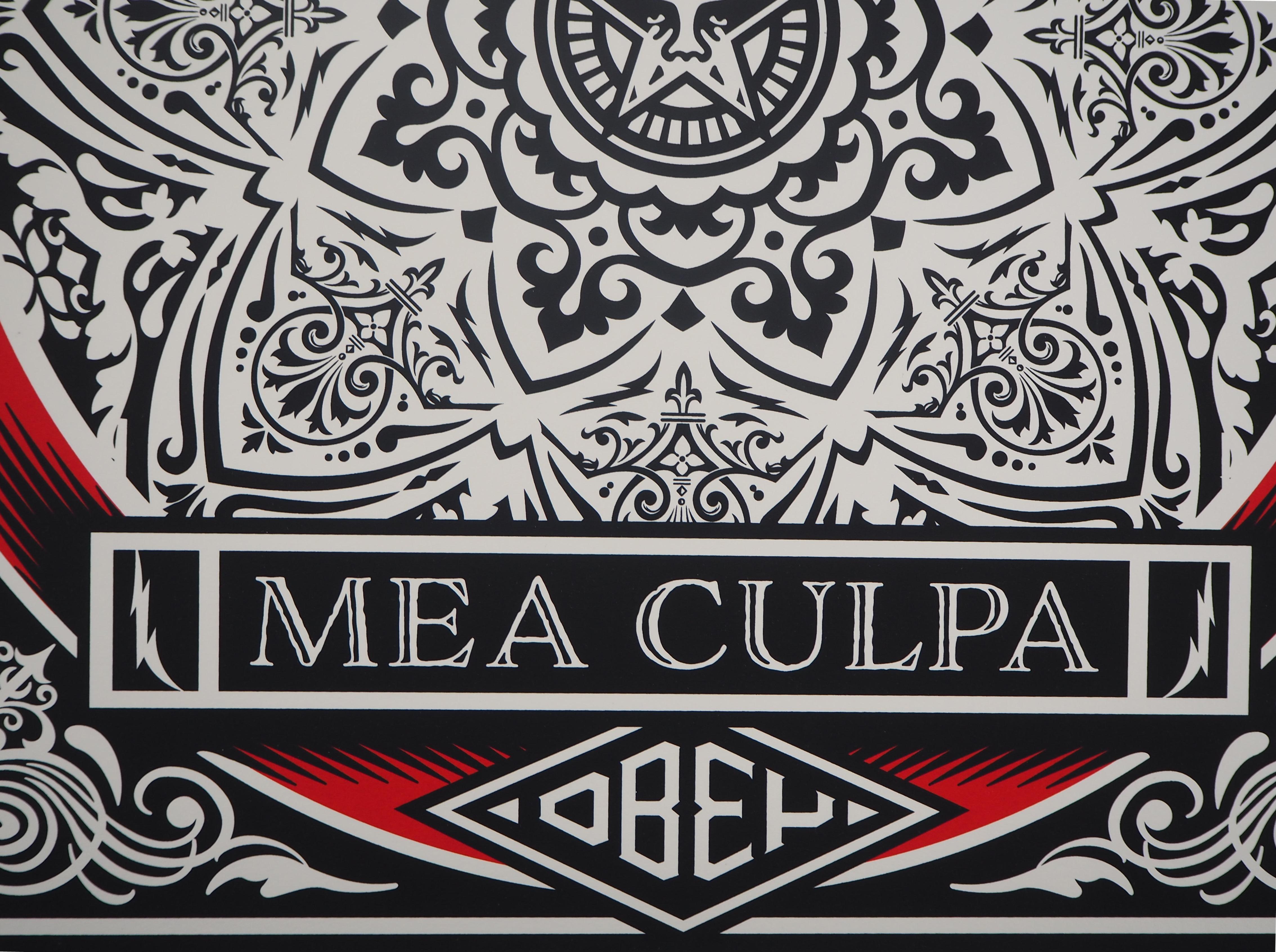 Mea Culpa - Screenprint Handsigned  - Beige Figurative Print by Shepard Fairey