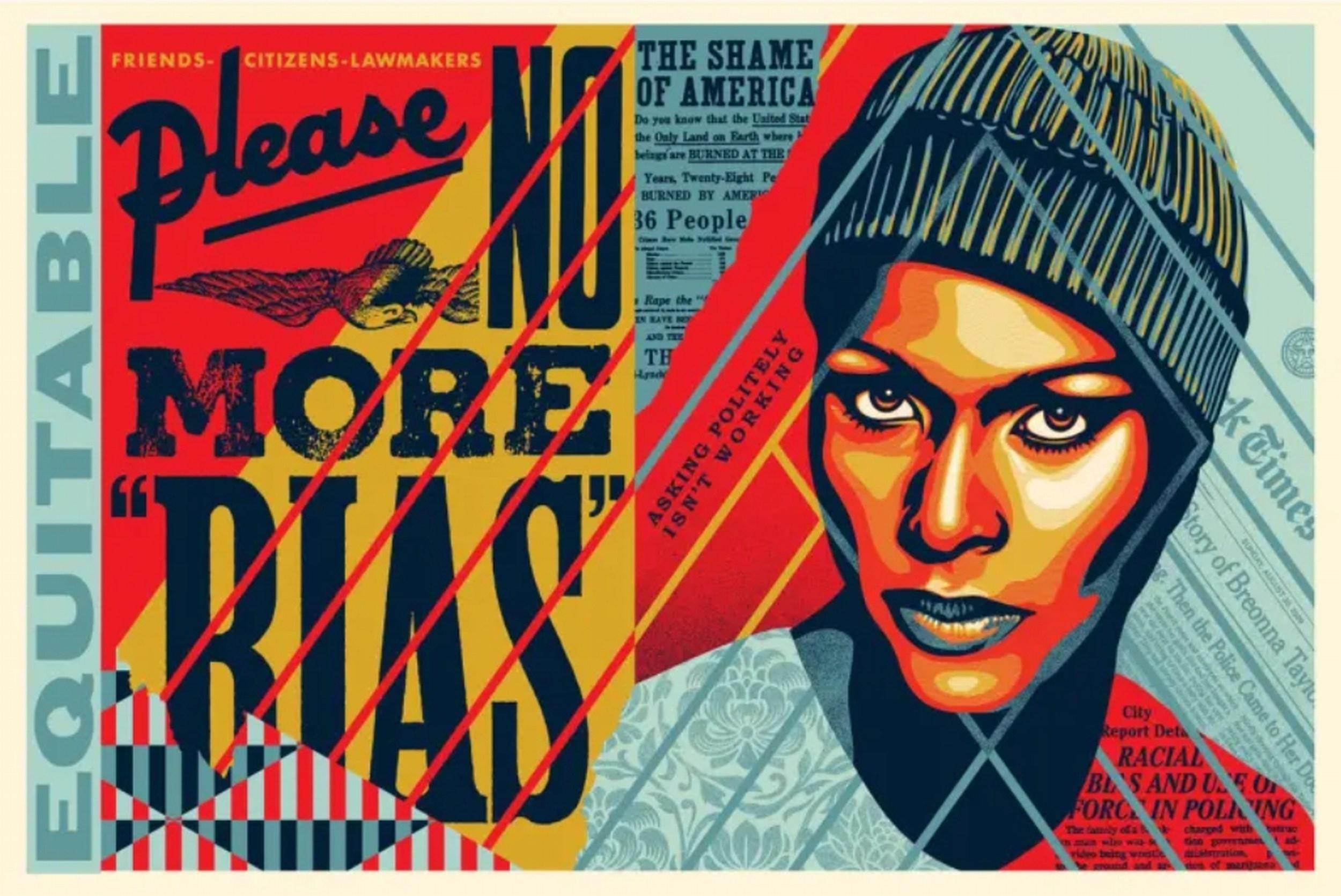 Shepard Fairey Portrait Print – No More Bias (Tyre Nichols, Memphis, schreien, Rassentrennung, Polizei brutalität)
