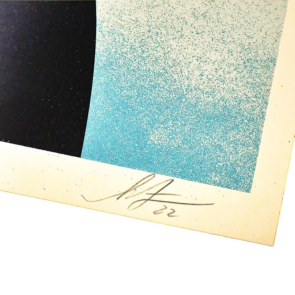 Noir Flower Woman (Blue) - Gray Figurative Print by Shepard Fairey