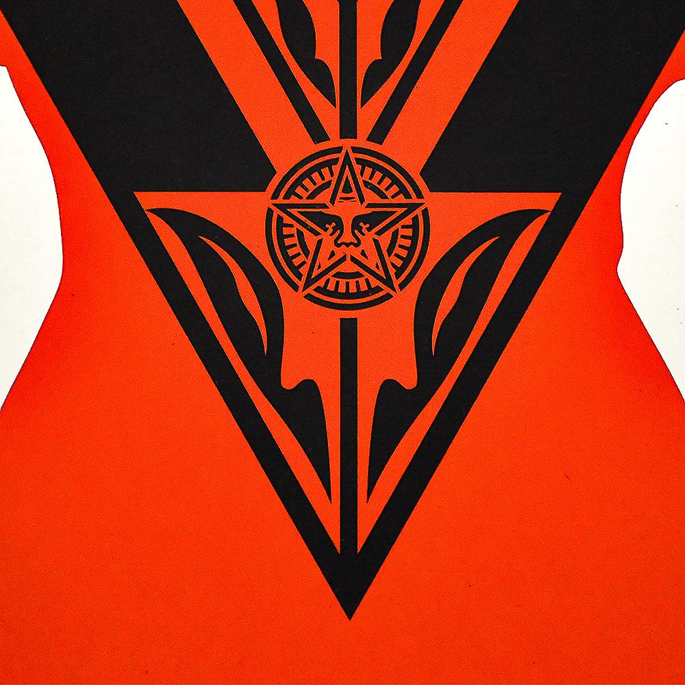 Amazing Art Deco style on this stunning screenprint.
Gorgeous in multi colors, vivid and bright. This red version is bright and powerful. Very reminiscent of 1920’s artwork.
Limited edition of 400.
This print is number 56.
Hand signed by Fairey on