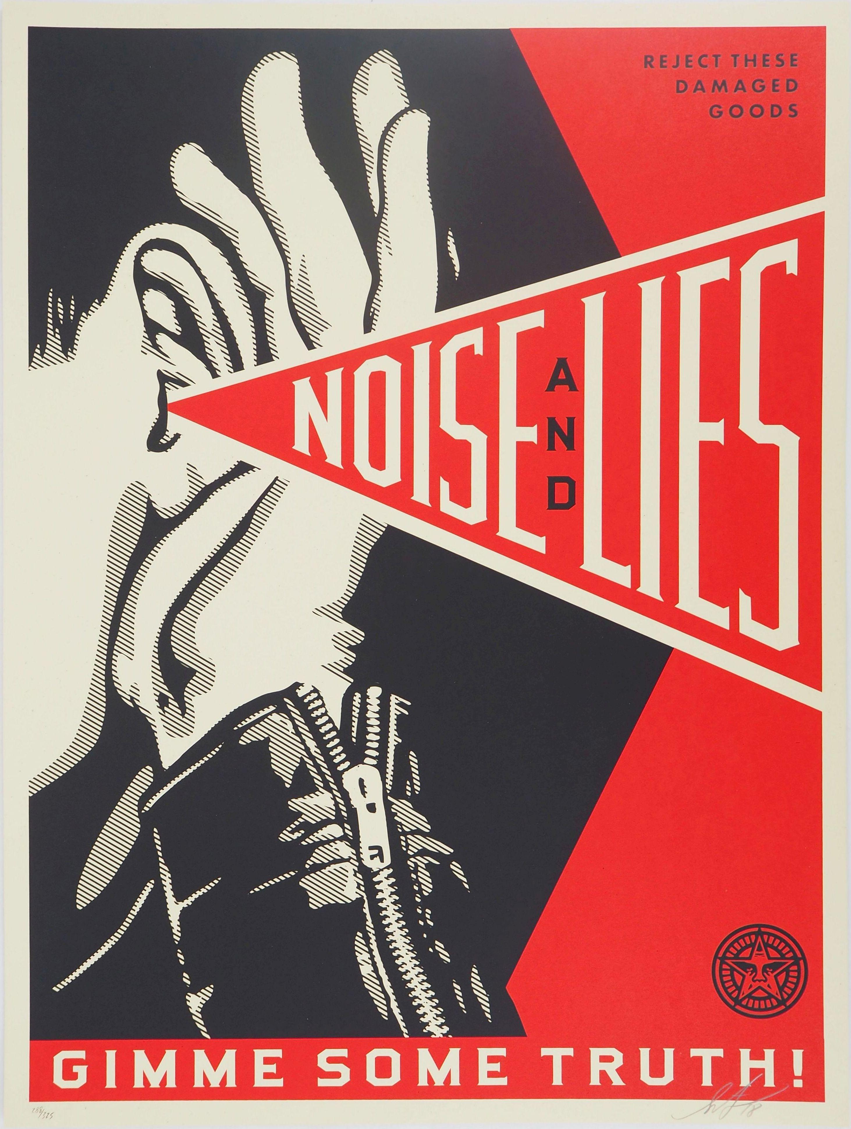 Shepard Fairey Figurative Print - Noise & Lies (Red) - Original Handsigned Screen Print
