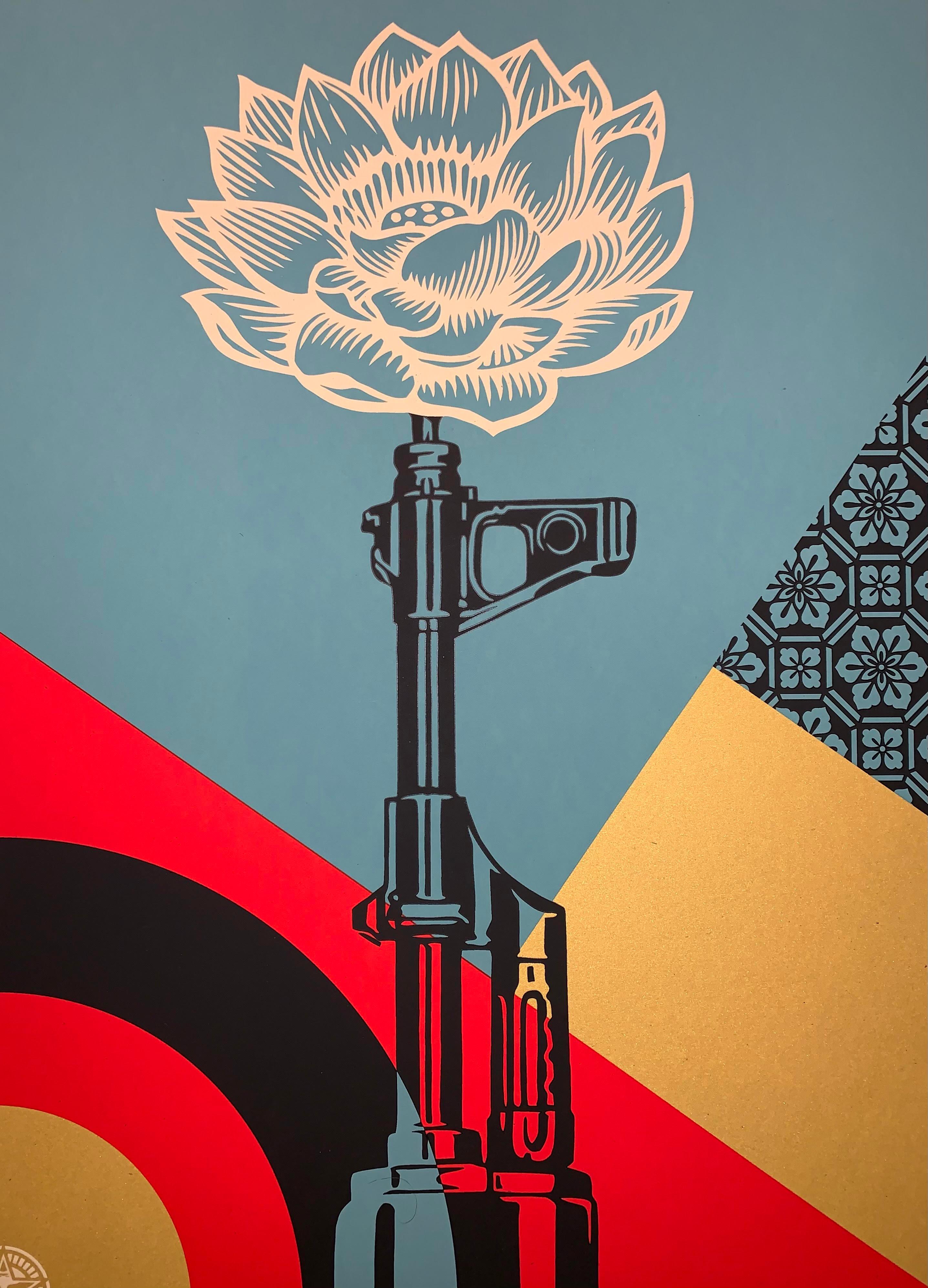 OBEY AK-47 LOTUS Shepard Fairey SIGNED & Numbered Obey Giant Vietnam War Peace  For Sale 2