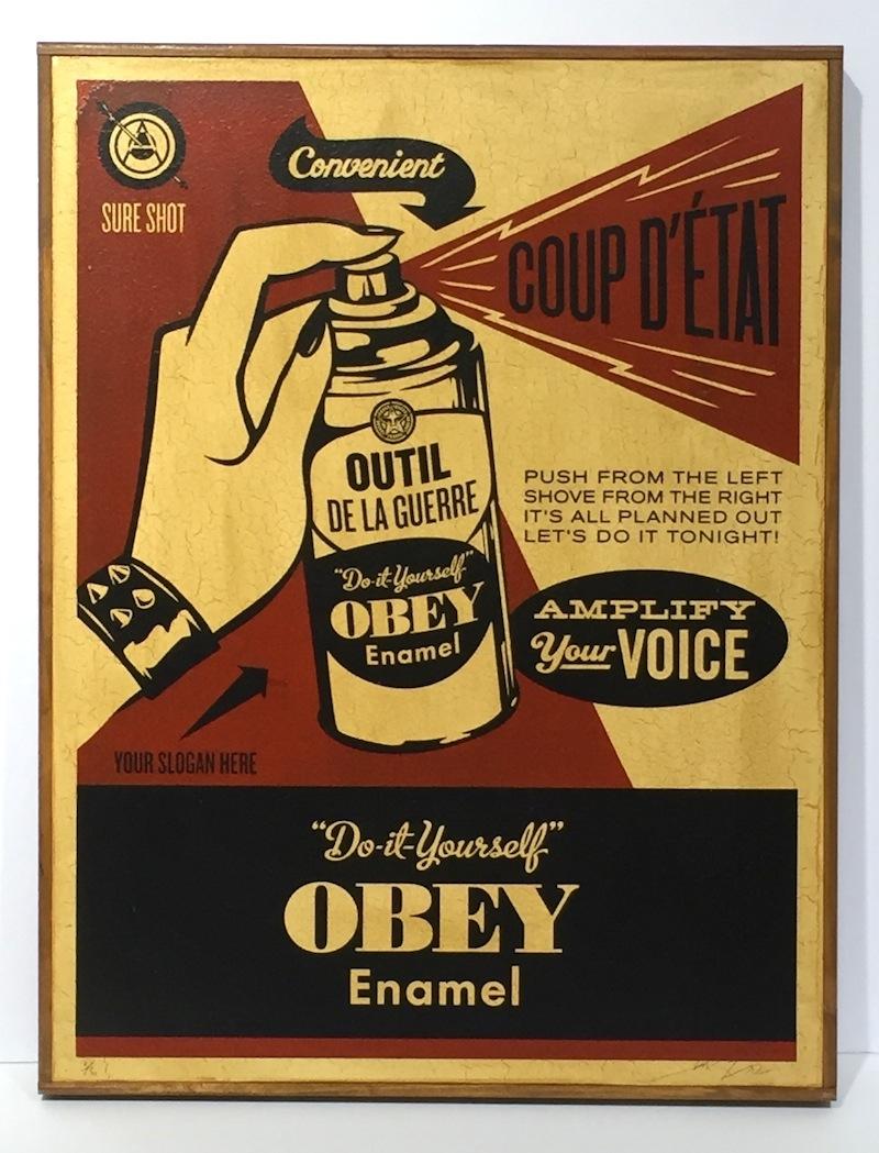 Obey Coup d’Etat (on wood) - Print by Shepard Fairey