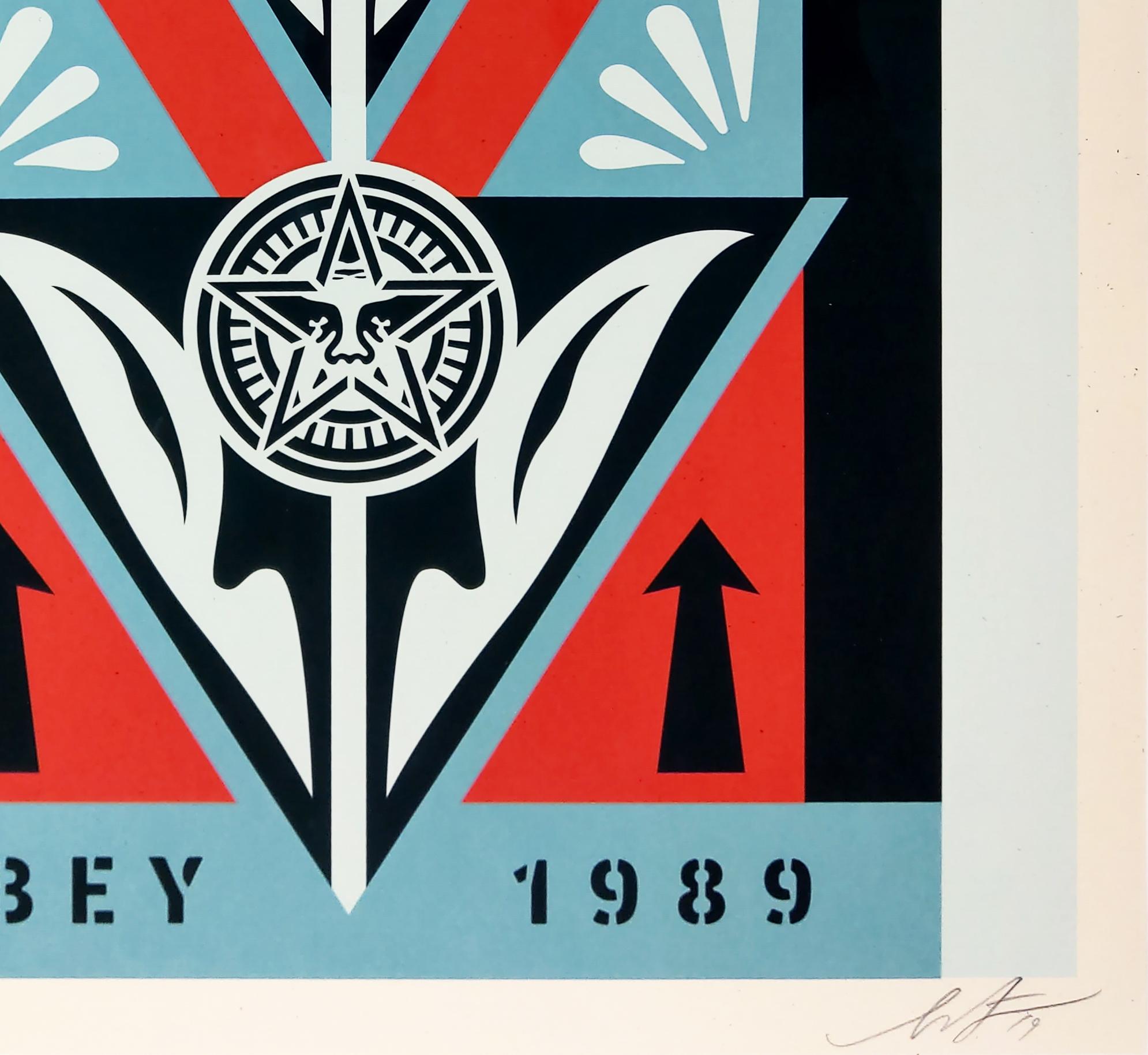 Obey Deco Flor (Azul, Negro, Rojo) Obey - Shepard Fairey Street Art Print en venta 2