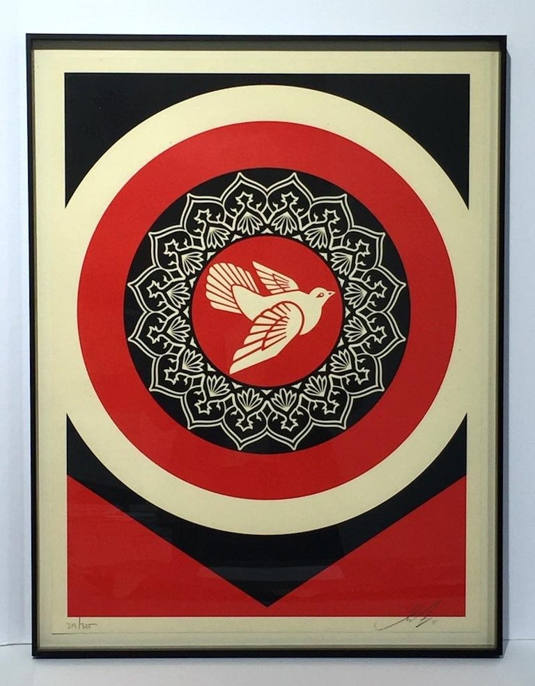 Print Shepard Fairey Peace Dove 2013 - Presse à Lettres, Encadré, édition Limitée, Art Urbain
