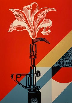 Obey Giant AR-15 Lily Signed & Numbered Shepard Fairey Print Vietnam War Peace