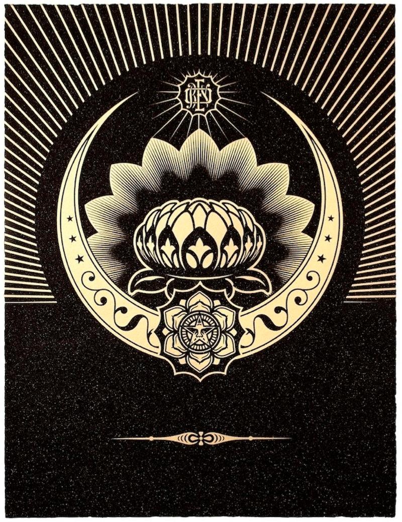 Obey Lotus Crescent (Black / Gold) - Print by Shepard Fairey