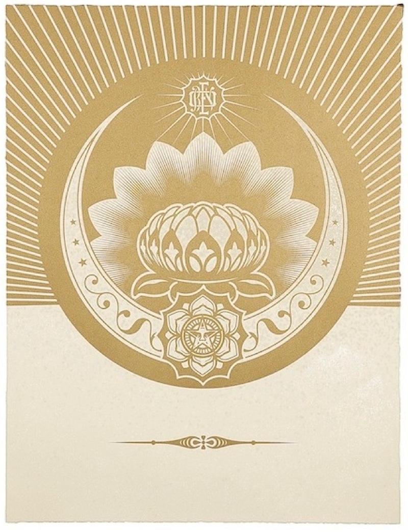 Obey Lotus Crescent (White / Gold) - Print by Shepard Fairey