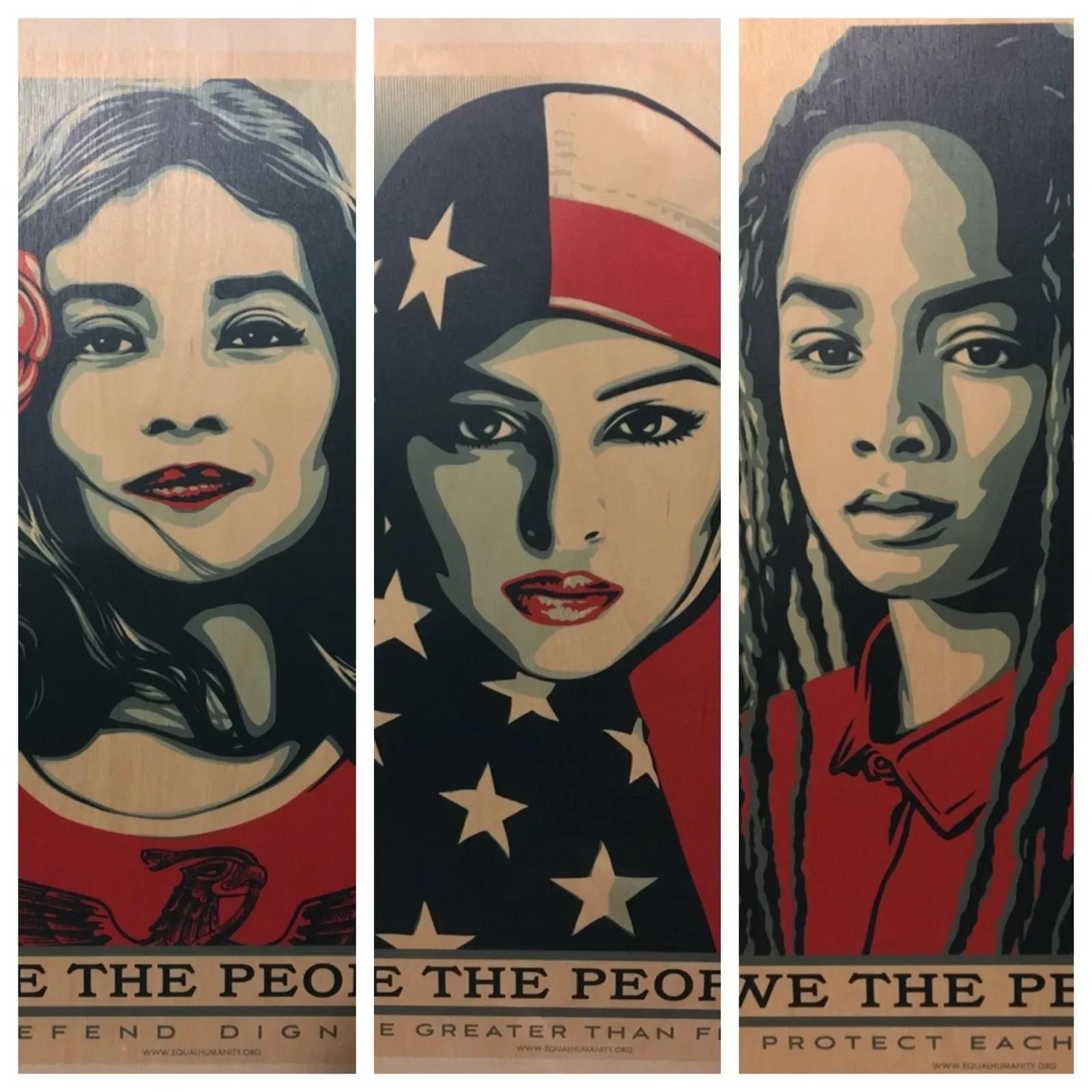 Obey We the People Political Screenprint on Wood Unsigned Unnumbered Set of 3 - Print by Shepard Fairey